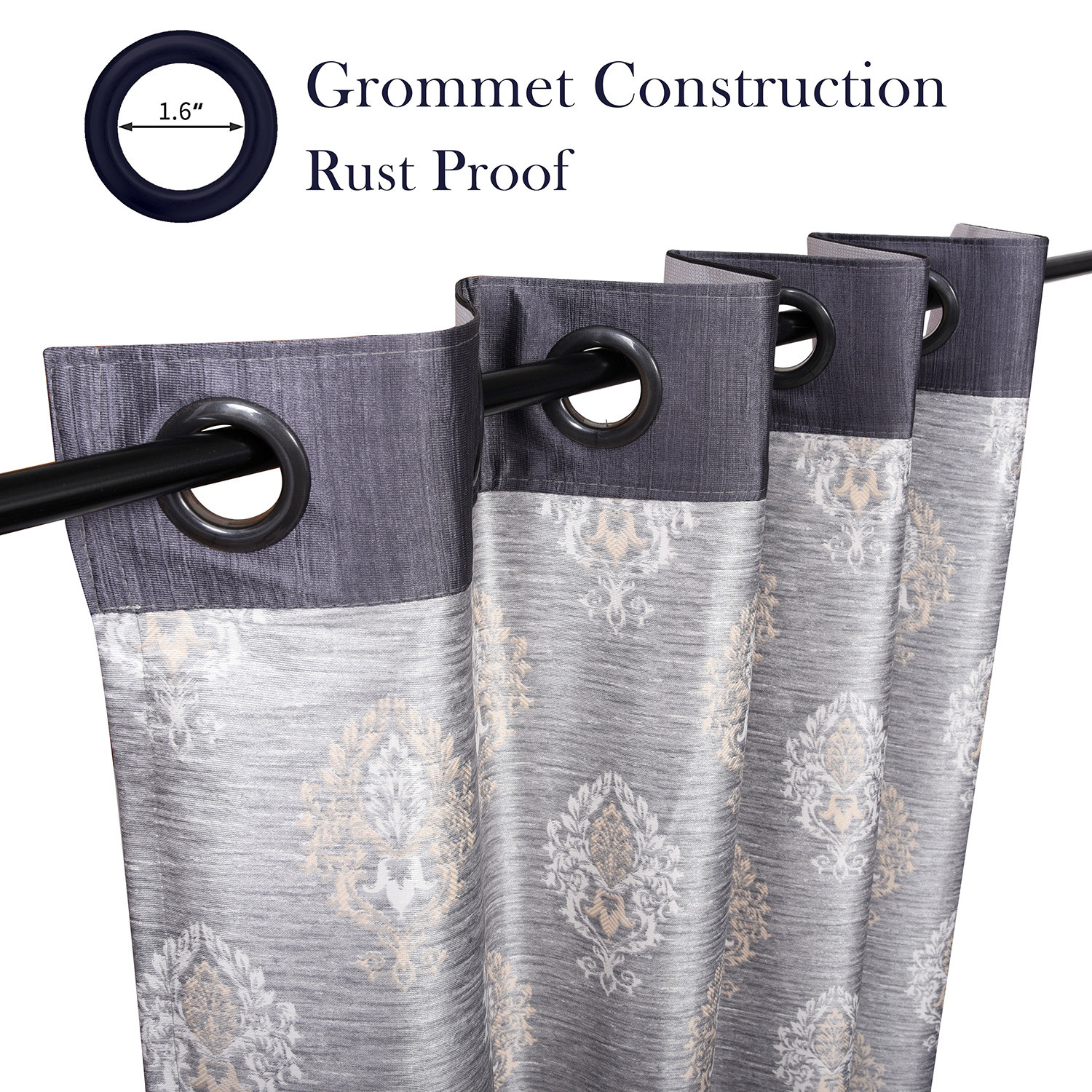 Kuber Industries Faux Silk Decorative 5 Feet Window Curtain | Damask Print Darkening Blackout | Drapes Curtain With 8 Eyelet For Home & Office (Gray)