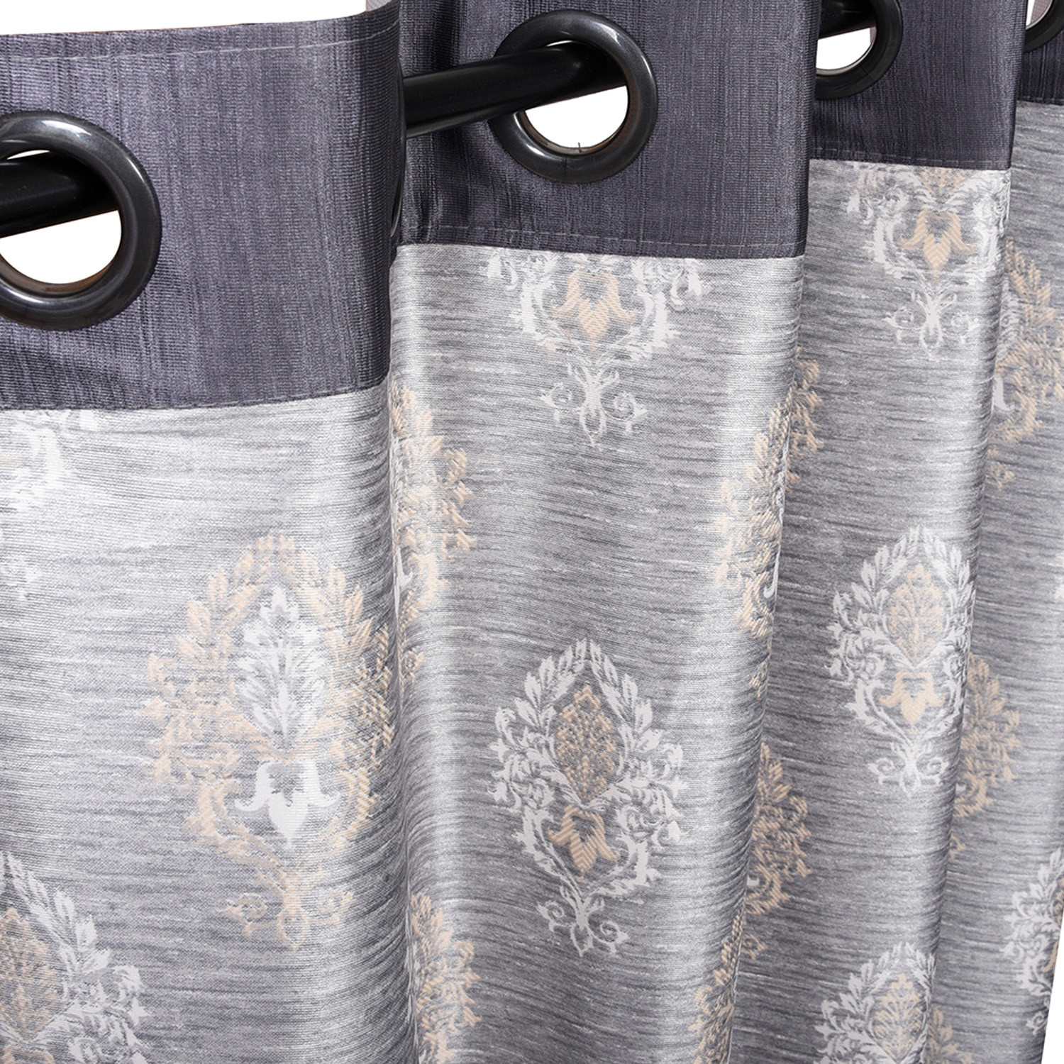Kuber Industries Faux Silk Decorative 5 Feet Window Curtain | Damask Print Darkening Blackout | Drapes Curtain With 8 Eyelet For Home & Office (Gray)