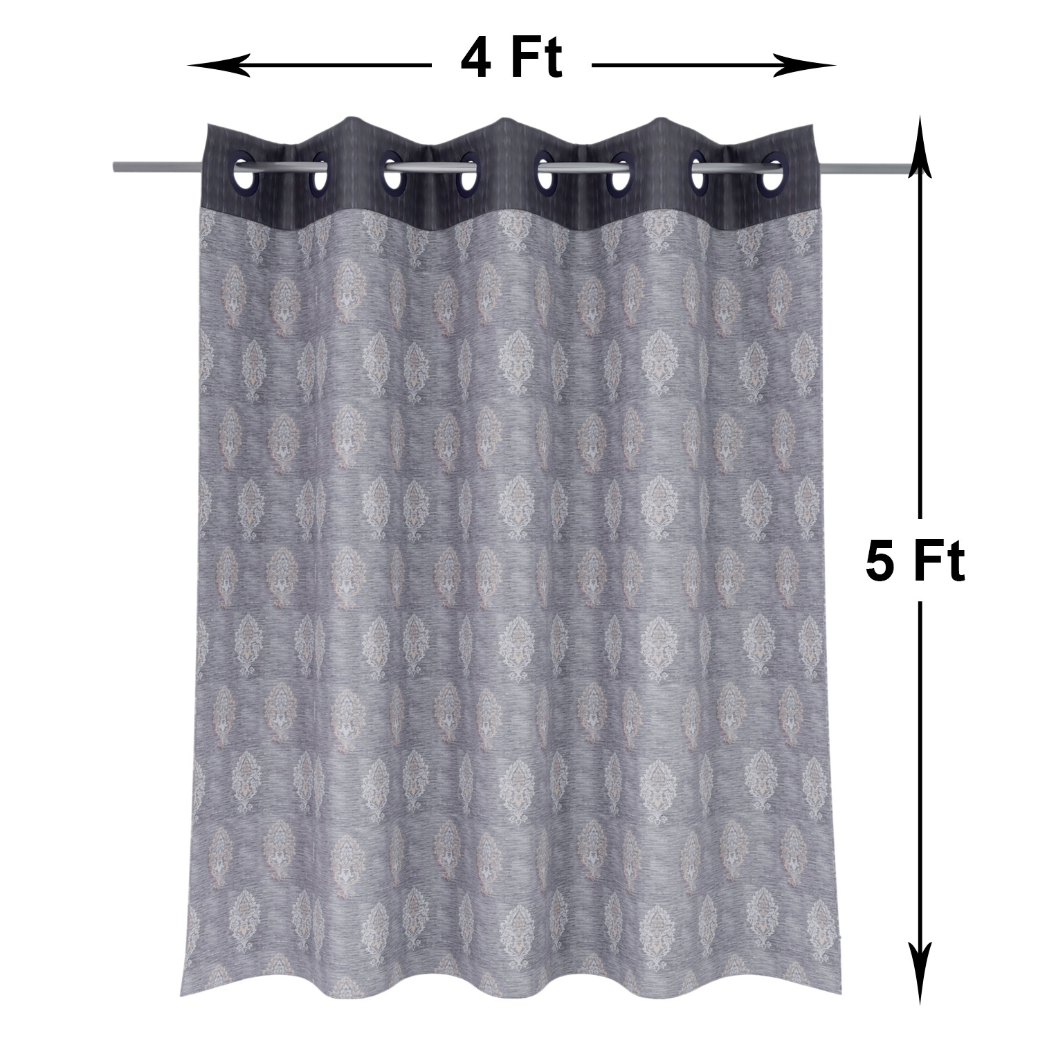 Kuber Industries Faux Silk Decorative 5 Feet Window Curtain | Damask Print Darkening Blackout | Drapes Curtain With 8 Eyelet For Home & Office (Gray)