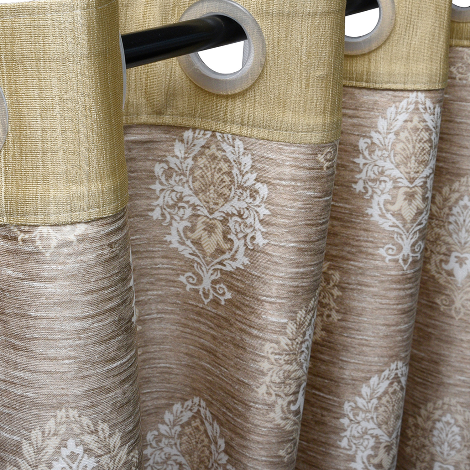 Kuber Industries Faux Silk Decorative 5 Feet Window Curtain | Damask Print Darkening Blackout | Drapes Curtain With 8 Eyelet For Home & Office (Cream)