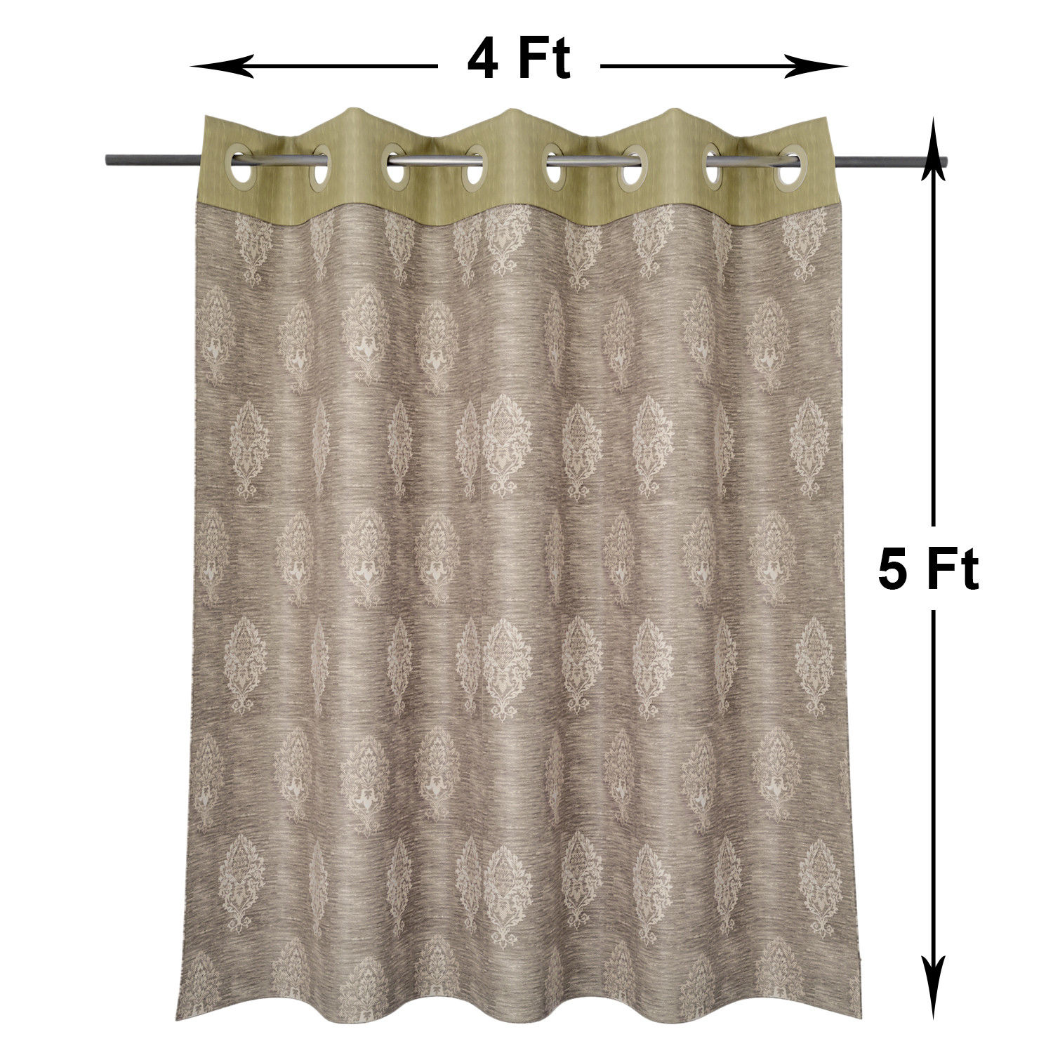 Kuber Industries Faux Silk Decorative 5 Feet Window Curtain | Damask Print Darkening Blackout | Drapes Curtain With 8 Eyelet For Home & Office (Cream)