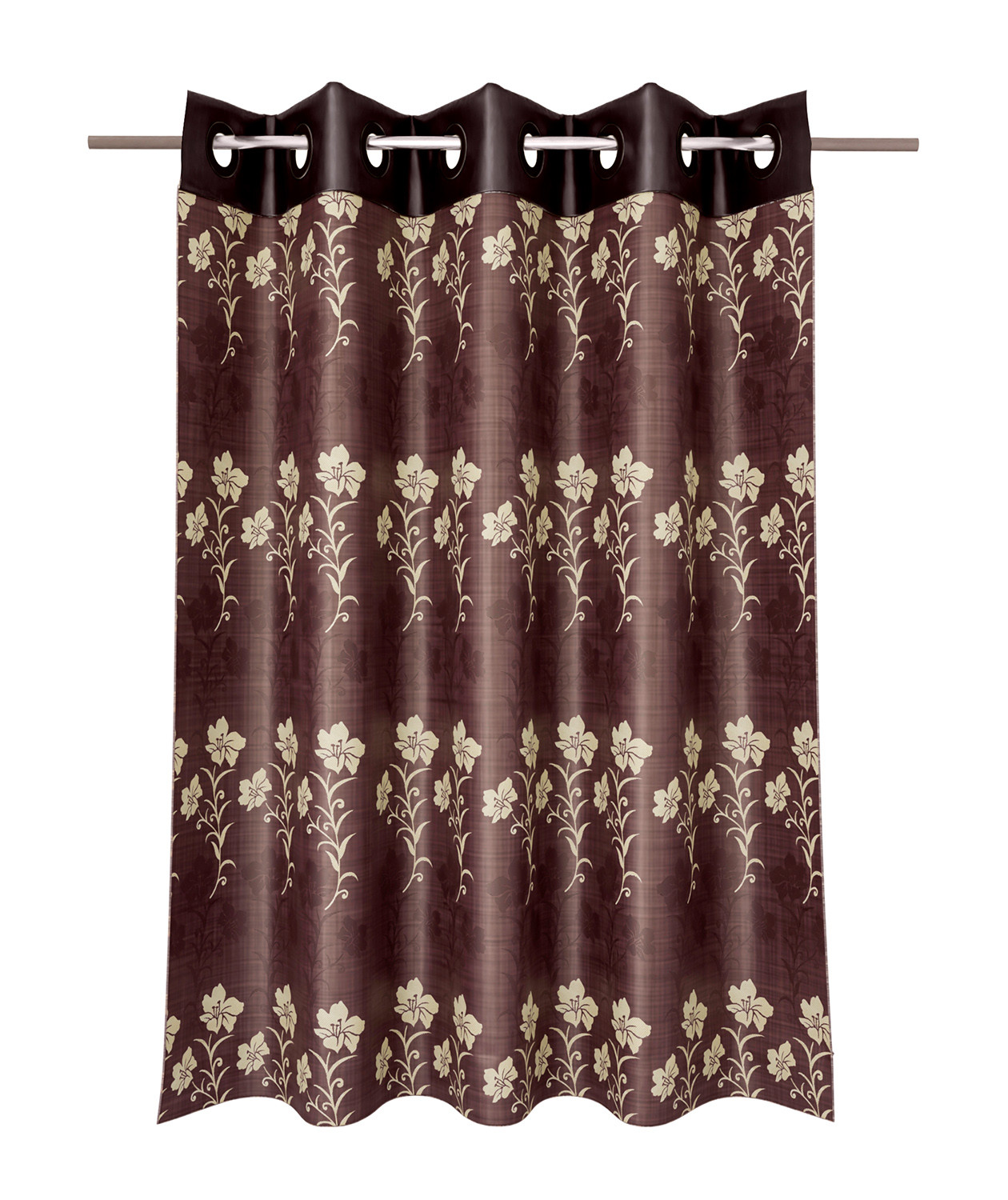 Kuber Industries Faux Silk Decorative 5 Feet Window Curtain |Floral Print Darkening Blackout | Drapes Curtain With 8 Eyelet For Home & Office (Coffee)