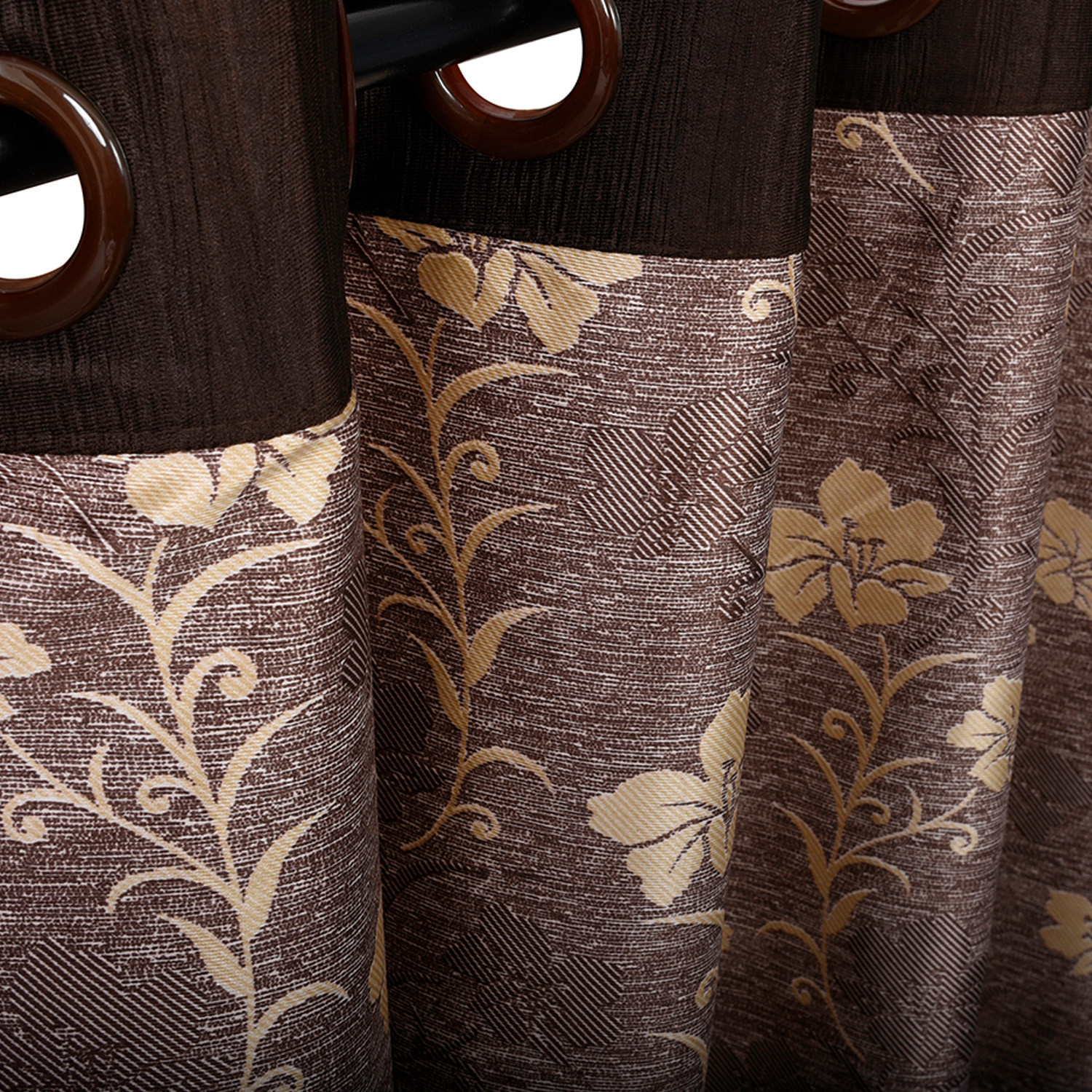 Kuber Industries Faux Silk Decorative 5 Feet Window Curtain |Floral Print Darkening Blackout | Drapes Curtain With 8 Eyelet For Home & Office (Coffee)