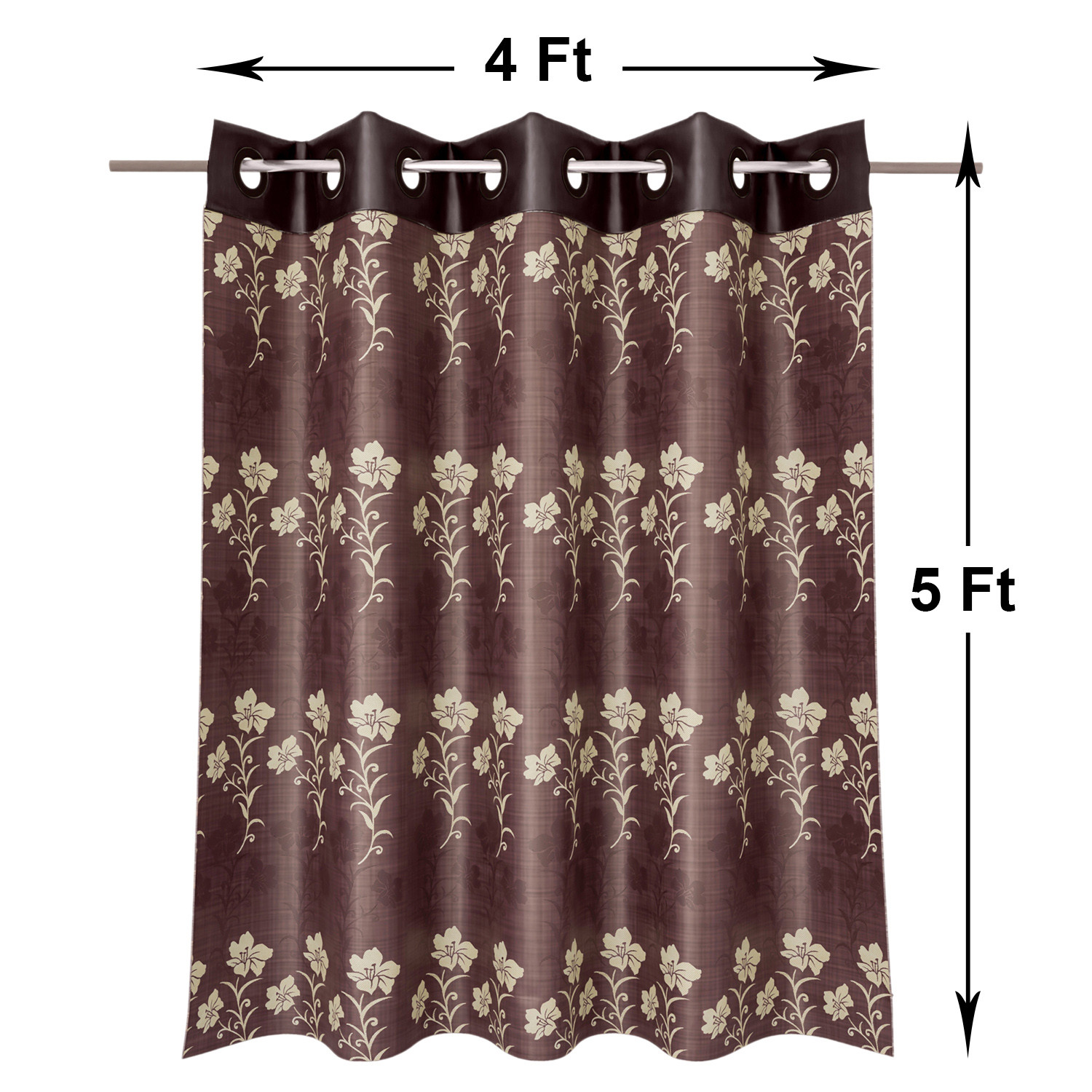 Kuber Industries Faux Silk Decorative 5 Feet Window Curtain |Floral Print Darkening Blackout | Drapes Curtain With 8 Eyelet For Home & Office (Coffee)