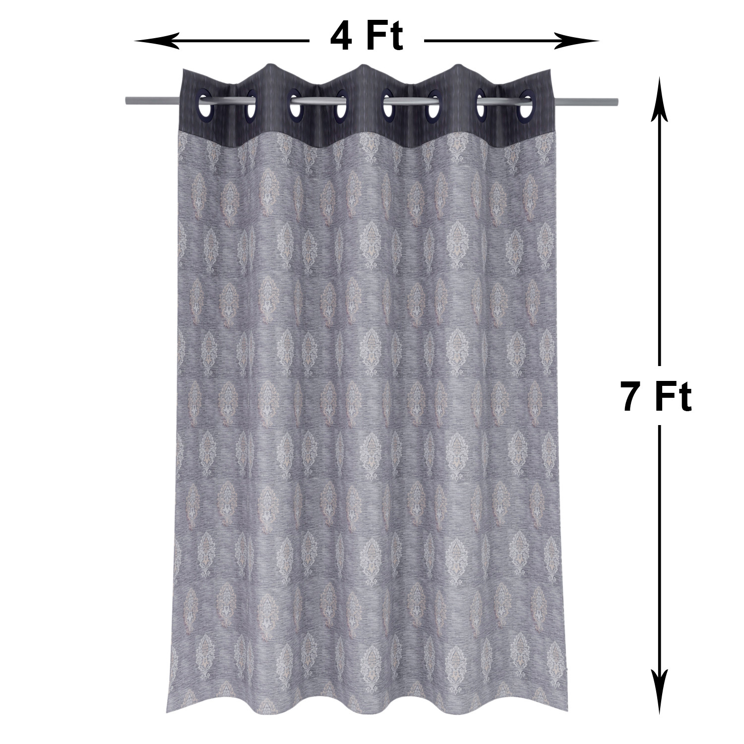 Kuber Industries Faux Silk Decorative 7 Feet Door Curtain | Damask Print Blackout Drapes Curtain With 8 Eyelet For Home & Office (Gray)