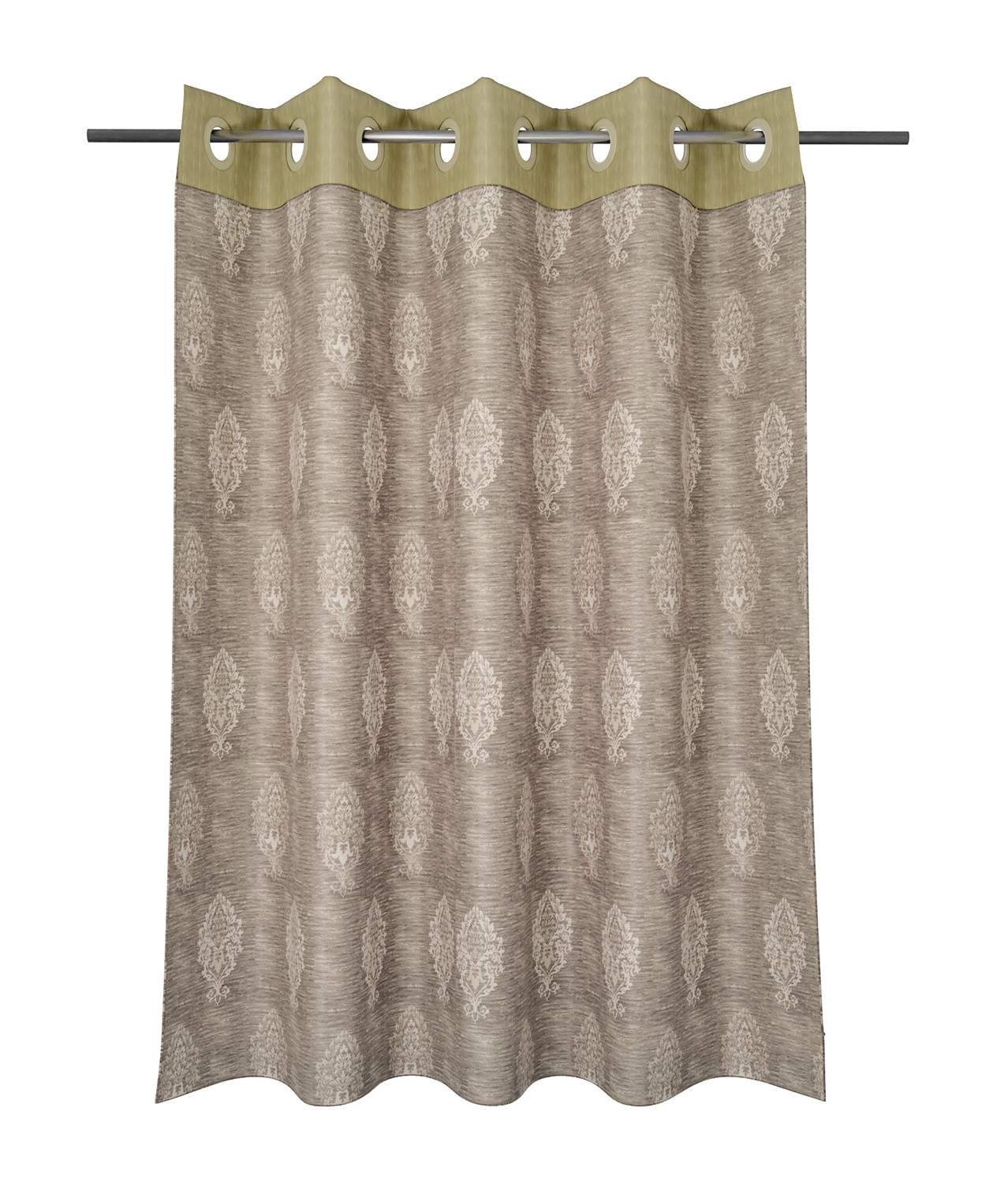 Kuber Industries Faux Silk Decorative 7 Feet Door Curtain | Damask Print Blackout Drapes Curtain With 8 Eyelet For Home & Office (Cream)