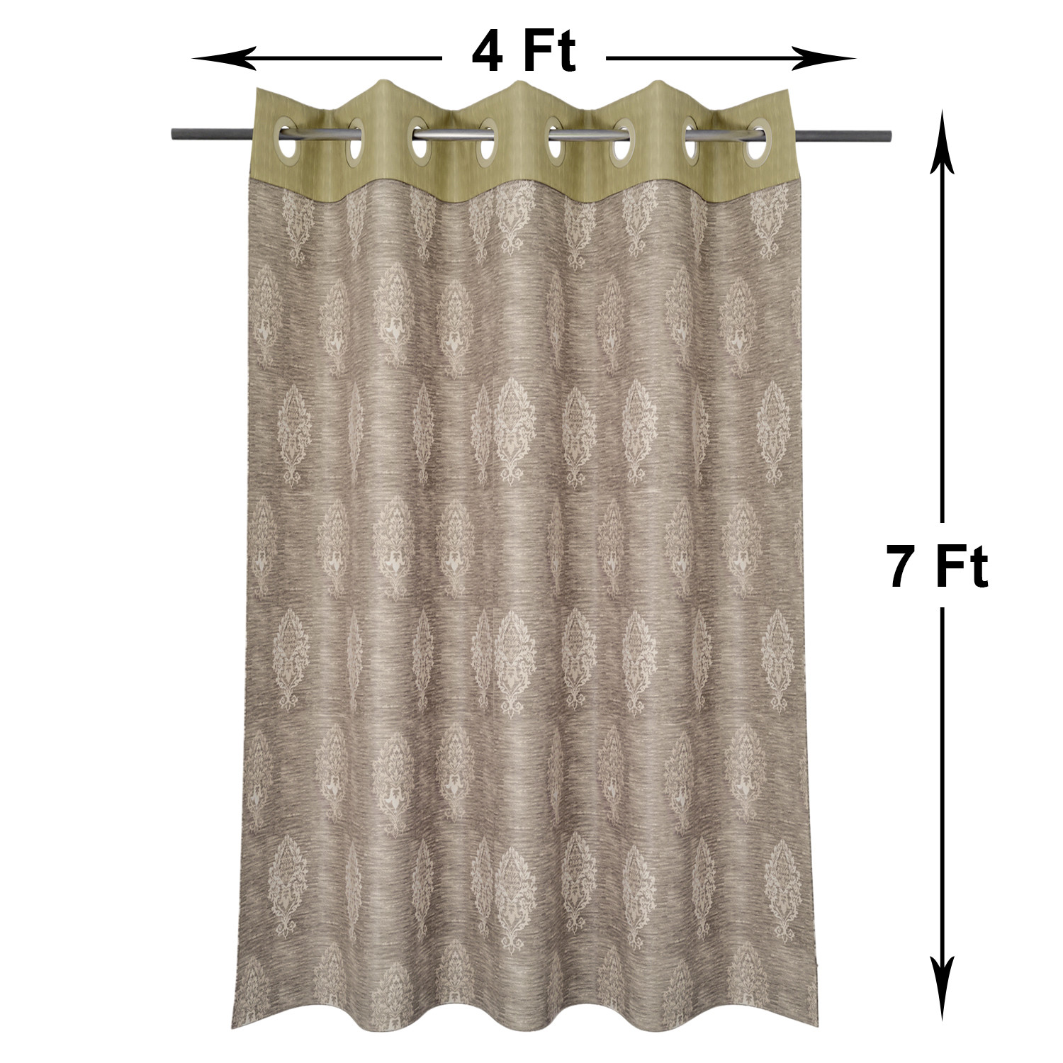 Kuber Industries Faux Silk Decorative 7 Feet Door Curtain | Damask Print Blackout Drapes Curtain With 8 Eyelet For Home & Office (Cream)