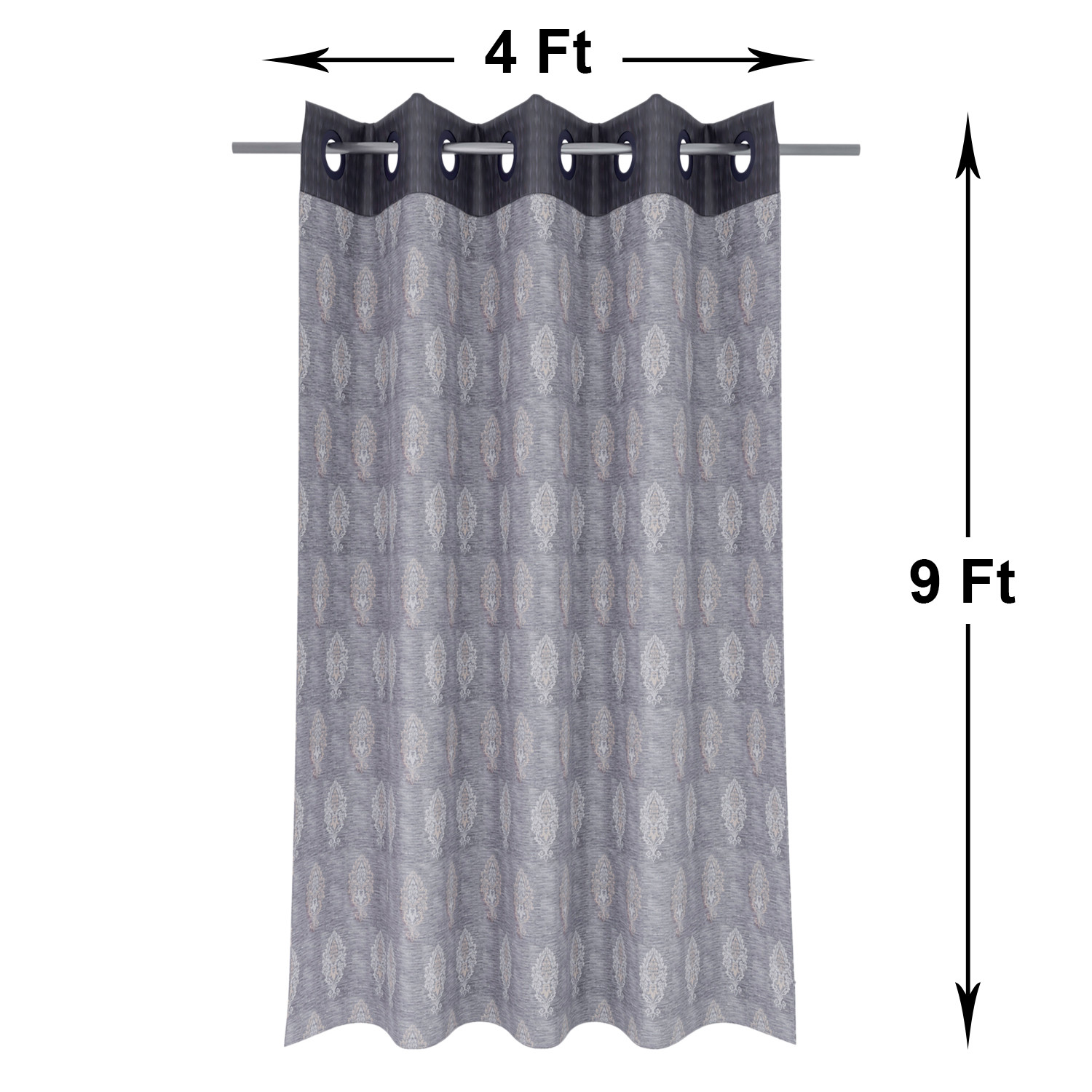 Kuber Industries Faux Silk Decorative 9 Feet Long Door Curtain | Damask Print Blackout Drapes Curtain With 8 Eyelet For Home & Office (Gray)