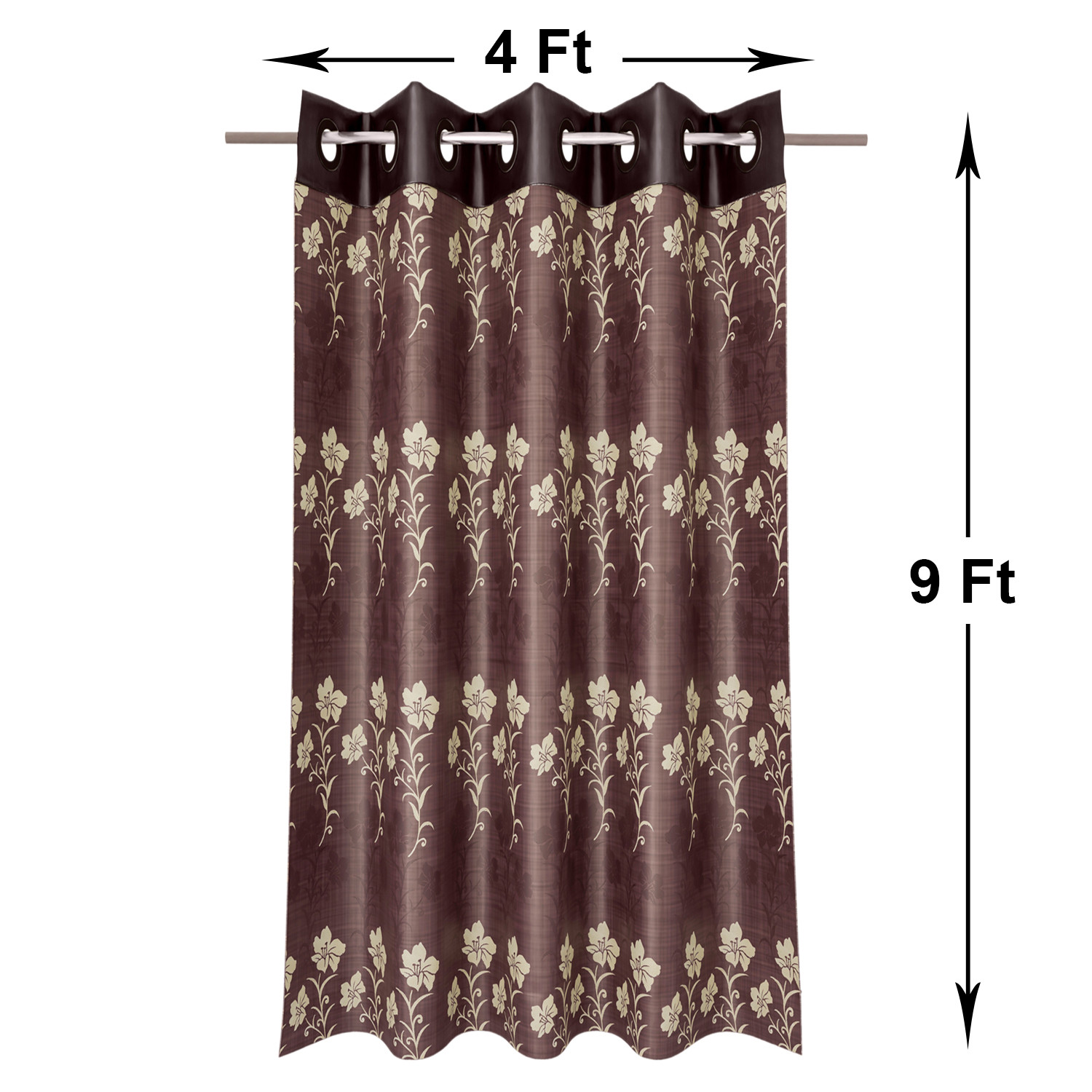 Kuber Industries Faux Silk Decorative 9 Feet Long Door Curtain | Floral Print Blackout Drapes Curtain With 8 Eyelet For Home & Office (Light Brown)