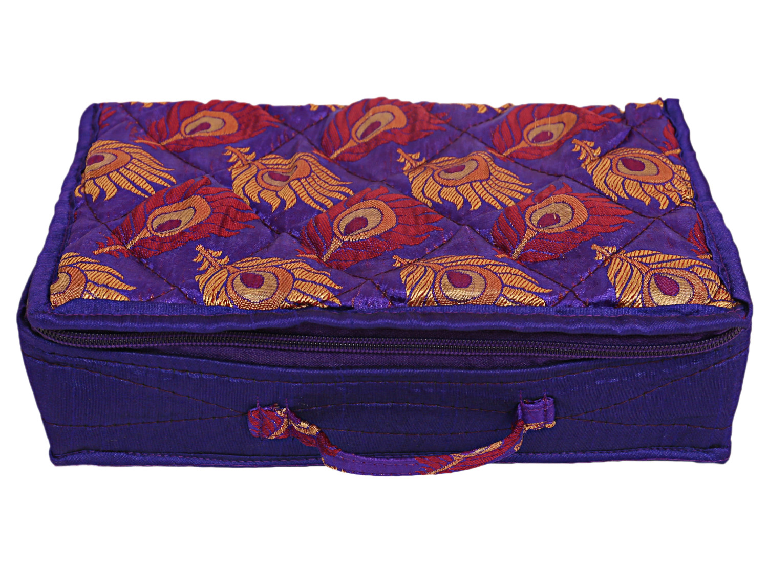 Kuber Industries Feather Print Satin Jewellery Organizer For Small Jewellery With 4 Pouches Pack Of 2 (Pink and Purple) 54KM4064