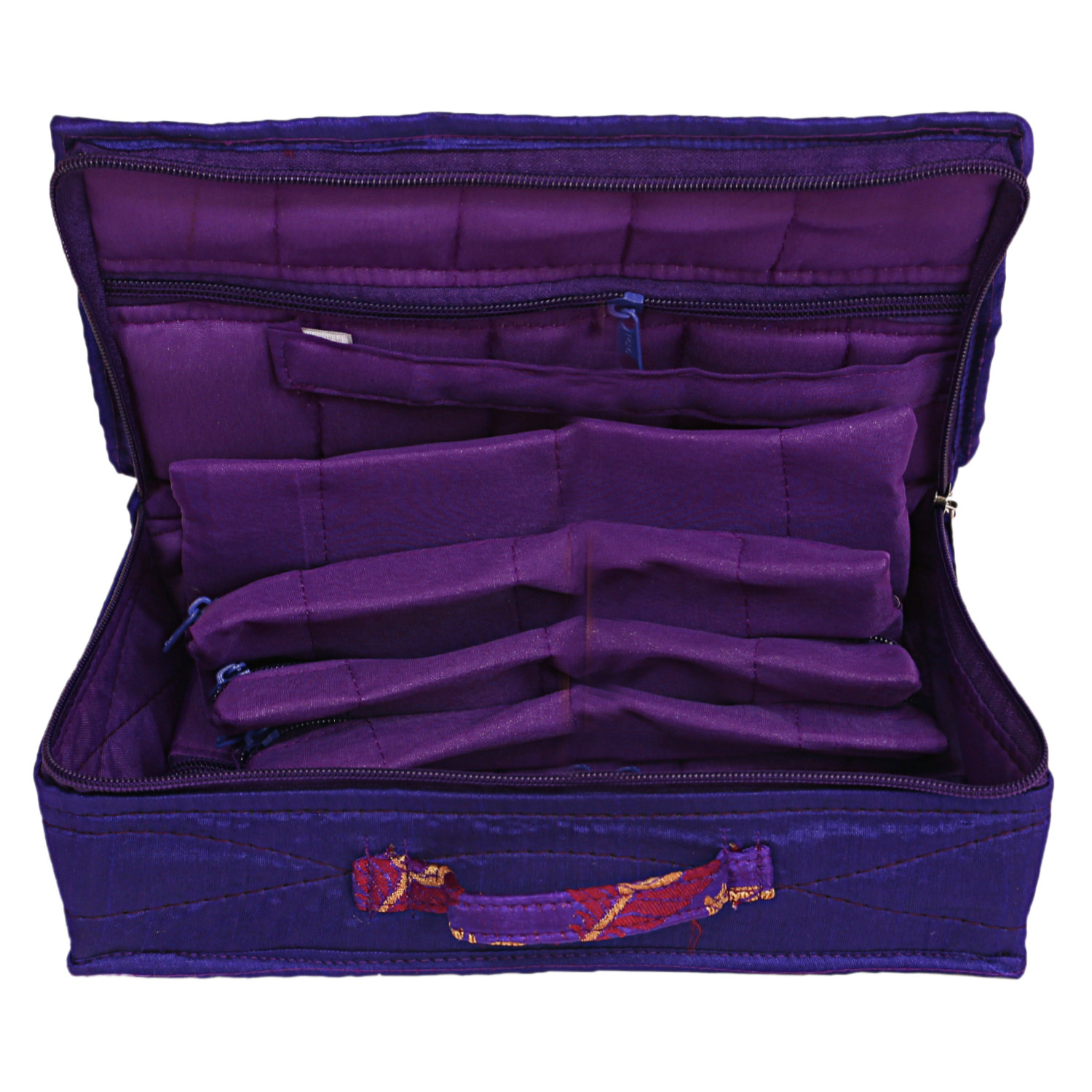 Kuber Industries Feather Print Satin Jewellery Organizer For Small Jewellery With 4 Pouches Pack Of 2 (Pink and Purple) 54KM4064