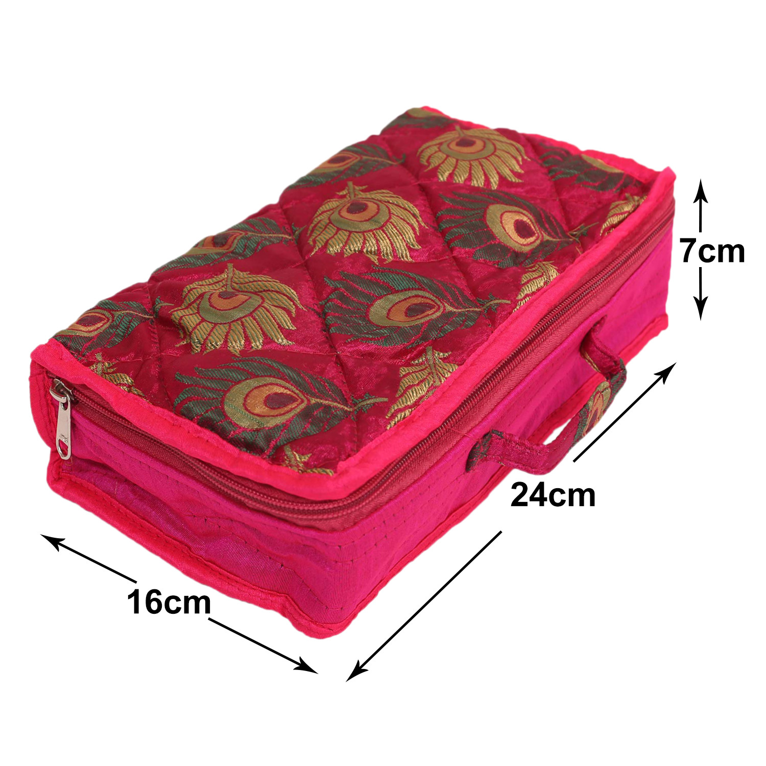 Kuber Industries Feather Print Satin Jewellery Organizer For Small Jewellery With 4 Pouches (Pink) 54KM4062