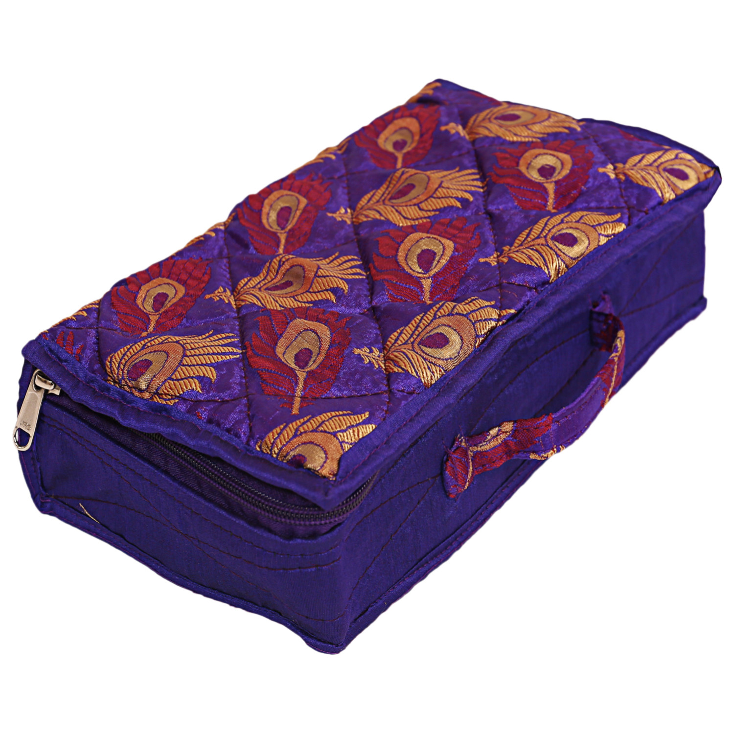 Kuber Industries Feather Print Satin Jewellery Organizer For Small Jewellery With 4 Pouches (Purple) 54KM4060
