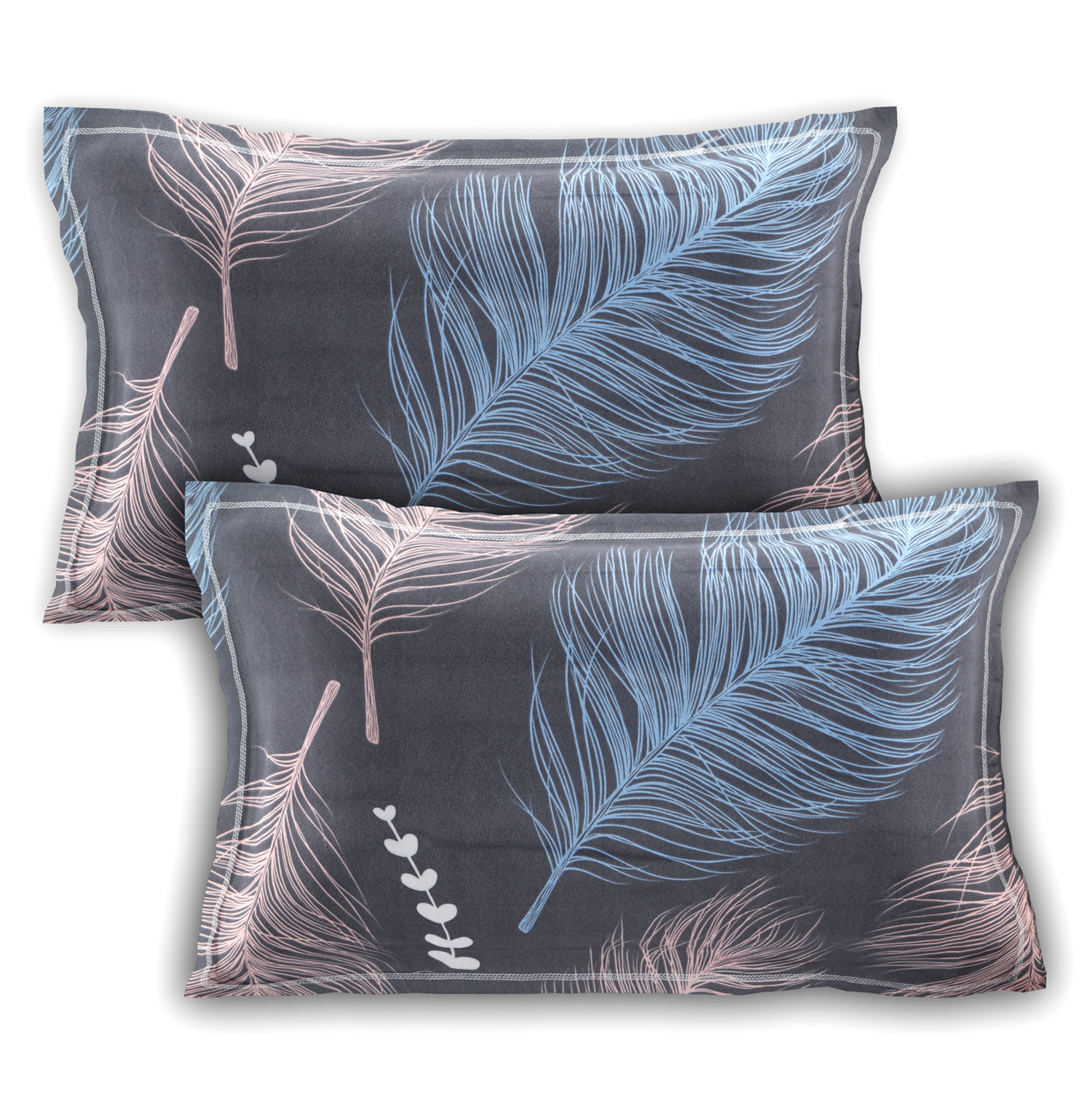 Kuber Industries Feather Printed Luxurious Soft Breathable & Comfortable Cotton Double Bedsheet With 2 Pillow Covers (Ocean Green)-HS43KUBMART26831