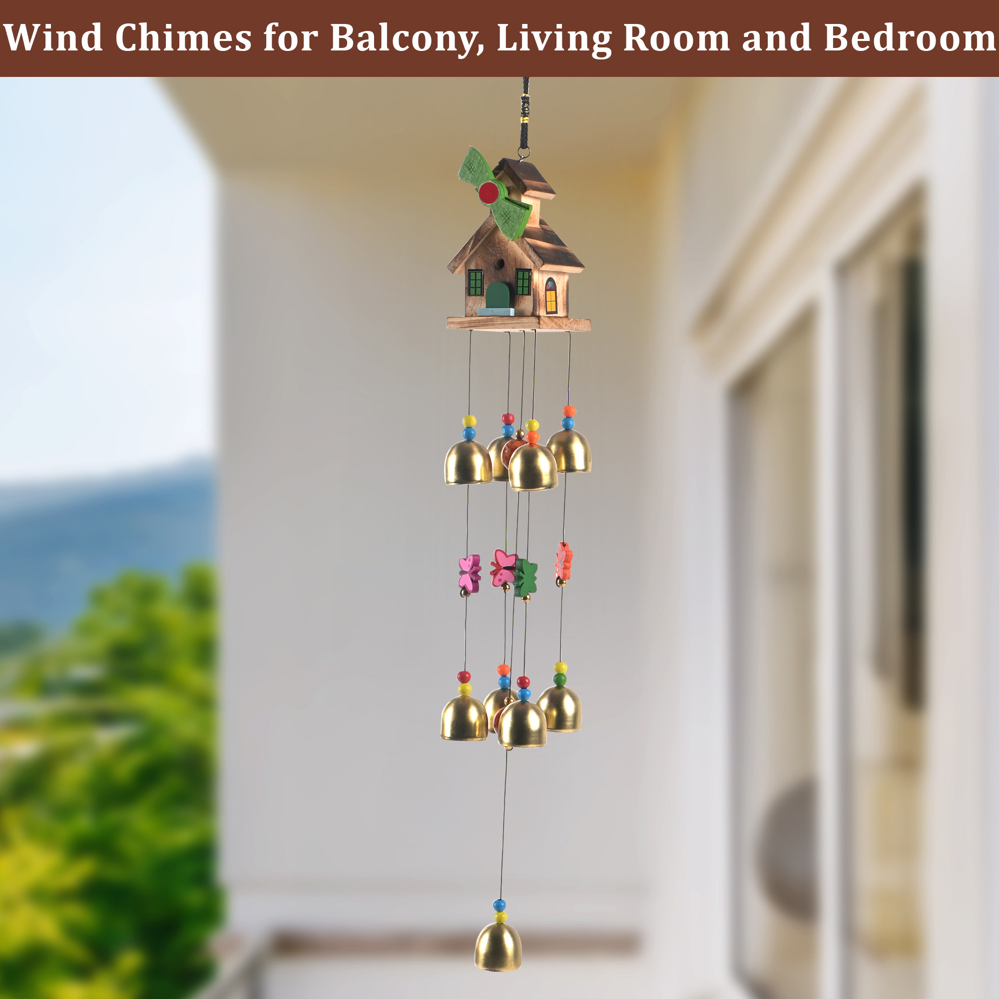 Kuber Industries Feng Shui Wind Chimes for Balcony Living Room and Bedroom  Wind Chimes for Home Positive Energy  Hanging Bells for Home Decoration  Golden