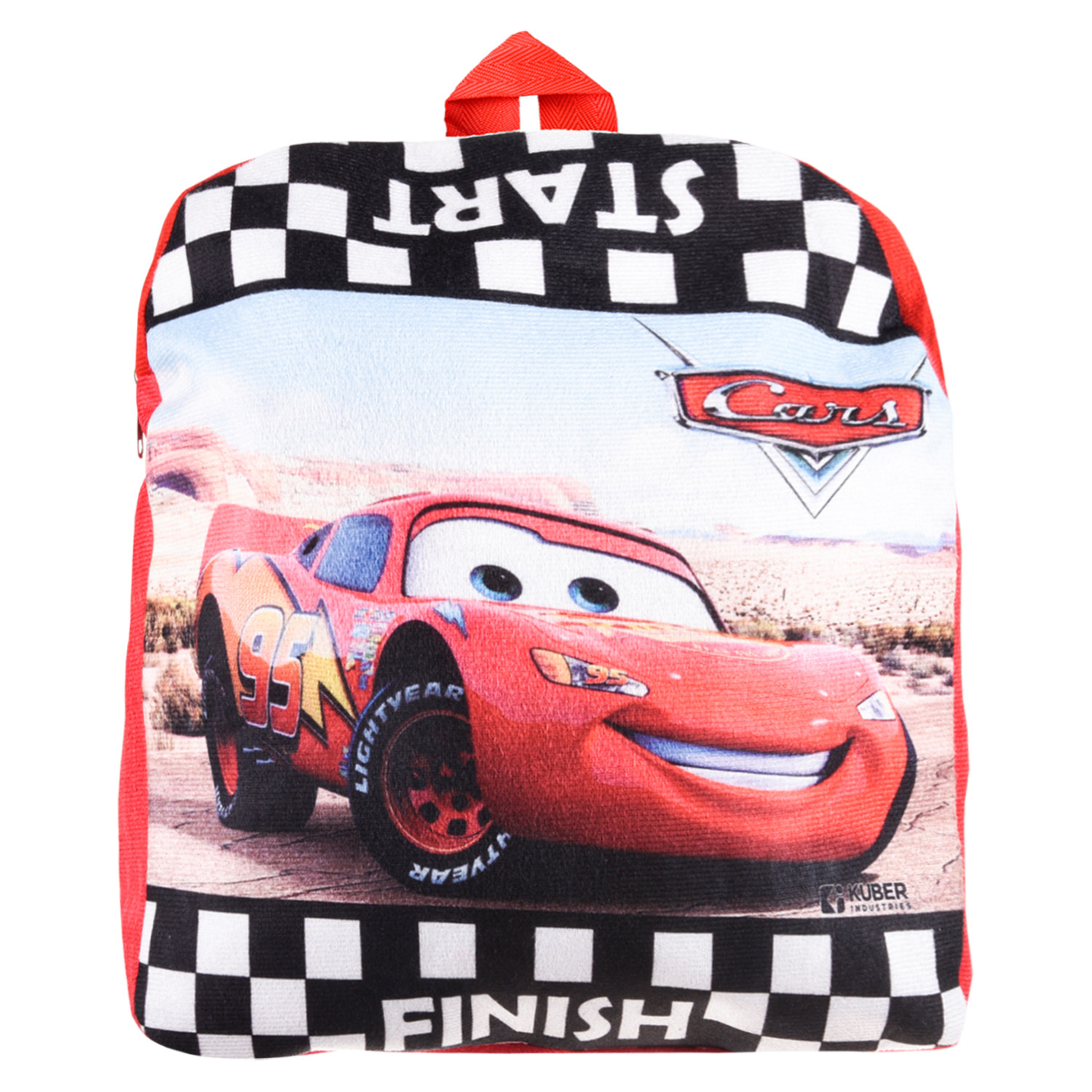 Kuber Industries Fictional Racing Car Kids School Bag | School Bag For Boys | School Bag For Girls | 1 Compartment Velvet Bagpack for Kids Travel | School | Red