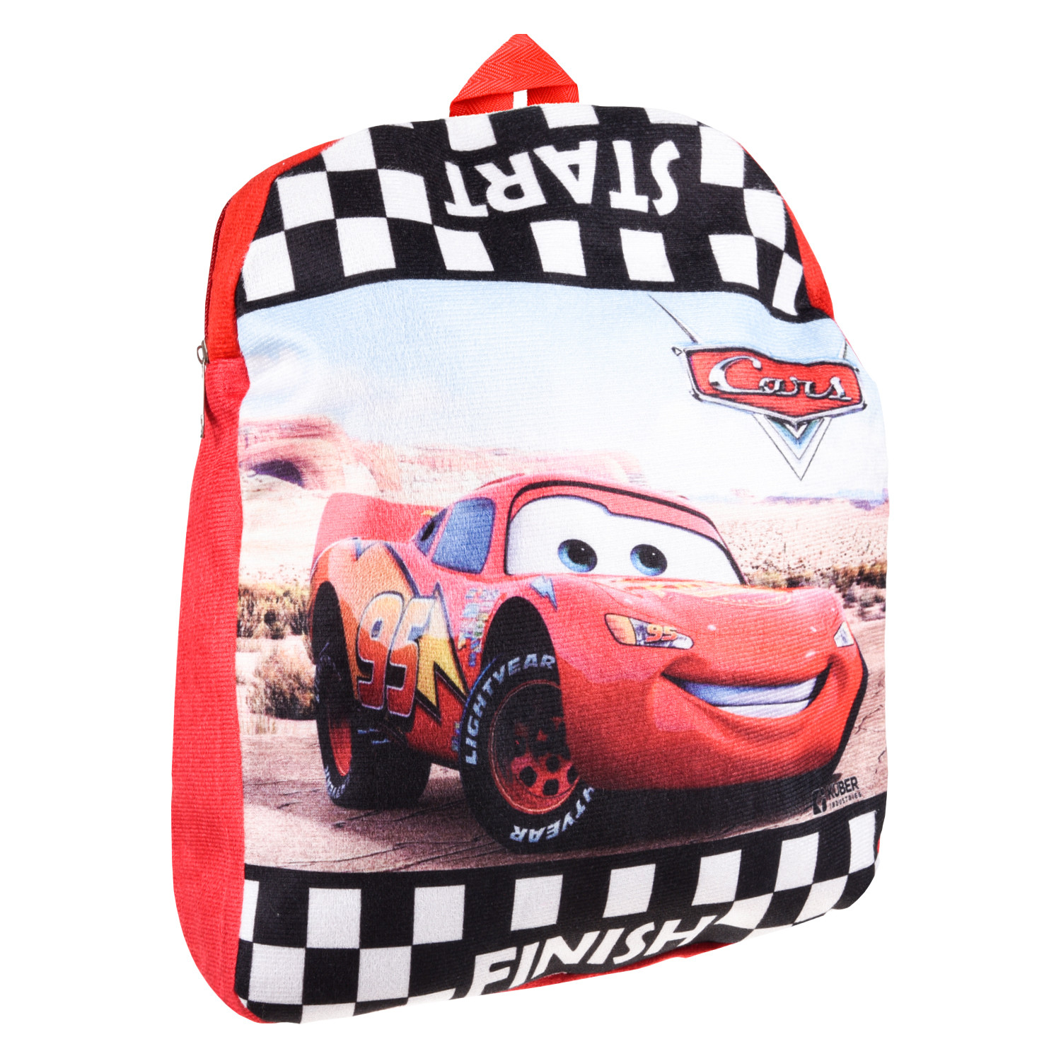 Kuber Industries Fictional Racing Car Kids School Bag | School Bag For Boys | School Bag For Girls | 1 Compartment Velvet Bagpack for Kids Travel | School | Red