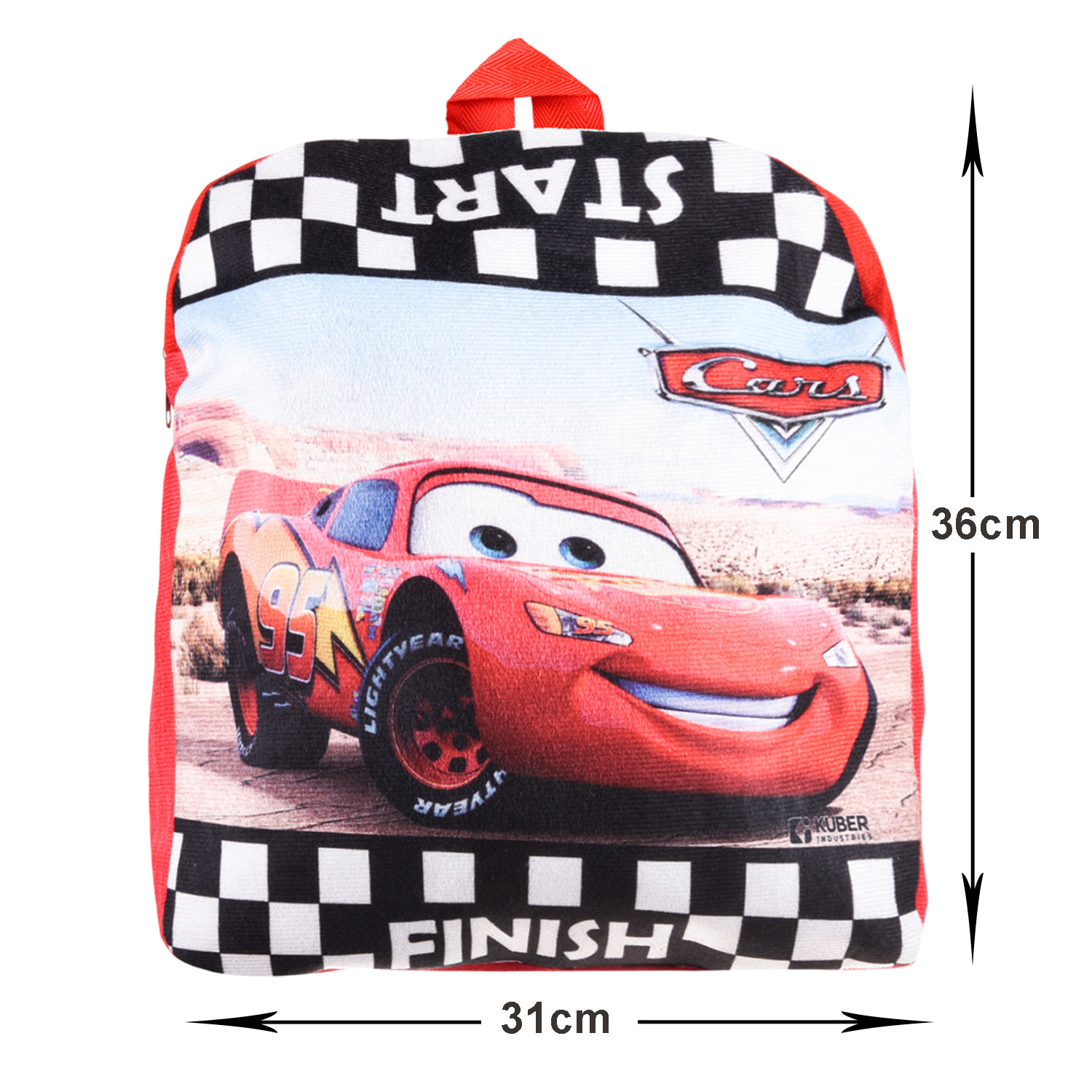 Kuber Industries Fictional Racing Car Kids School Bag | School Bag For Boys | School Bag For Girls | 1 Compartment Velvet Bagpack for Kids Travel | School | Red