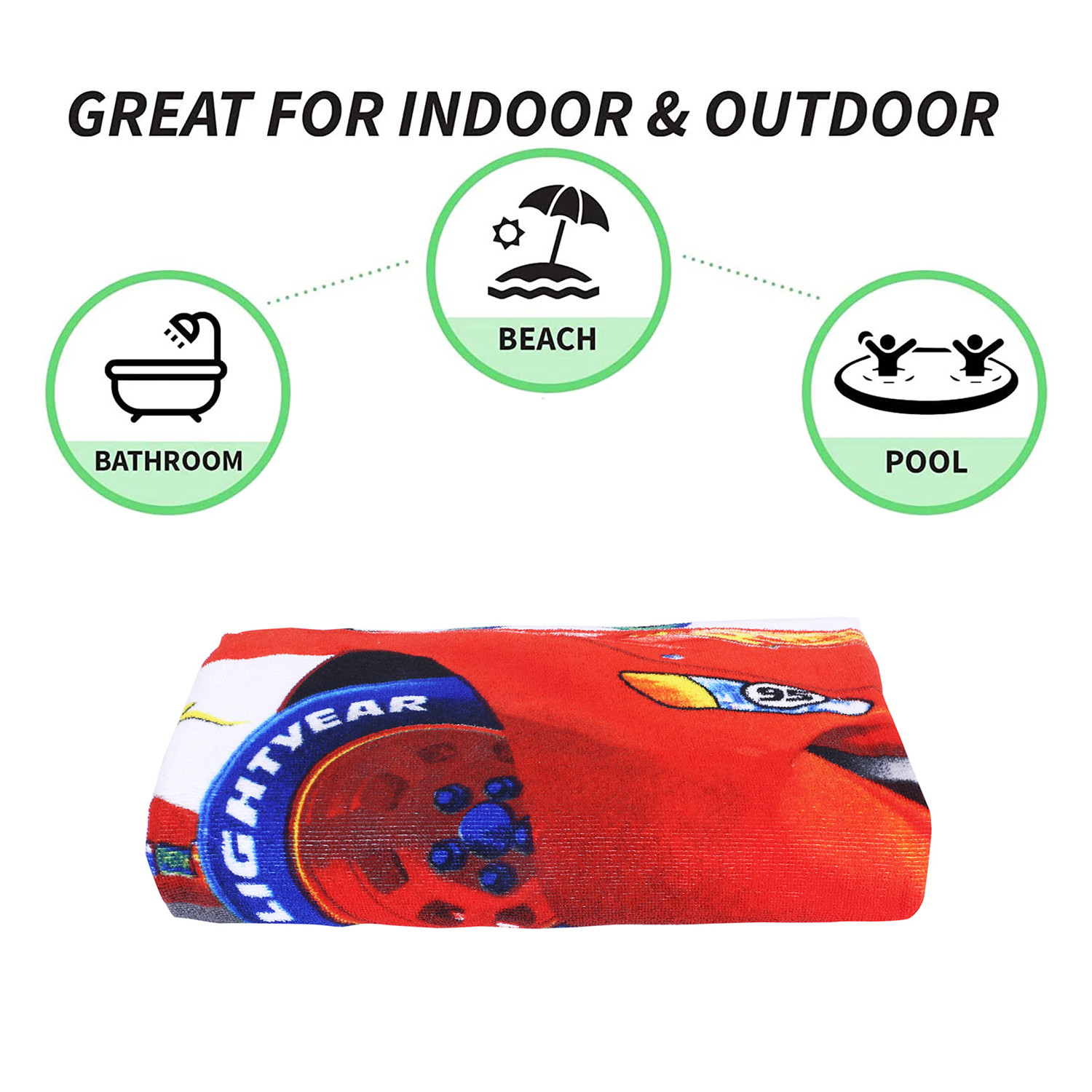 Kuber Industries Fictional Red Car Kids Bath Towel|Soft Cotton Towel For Kids|Sides Stitched Baby Towel|400 GSM Toddler Bath Towel|24x48 Inch (Red)