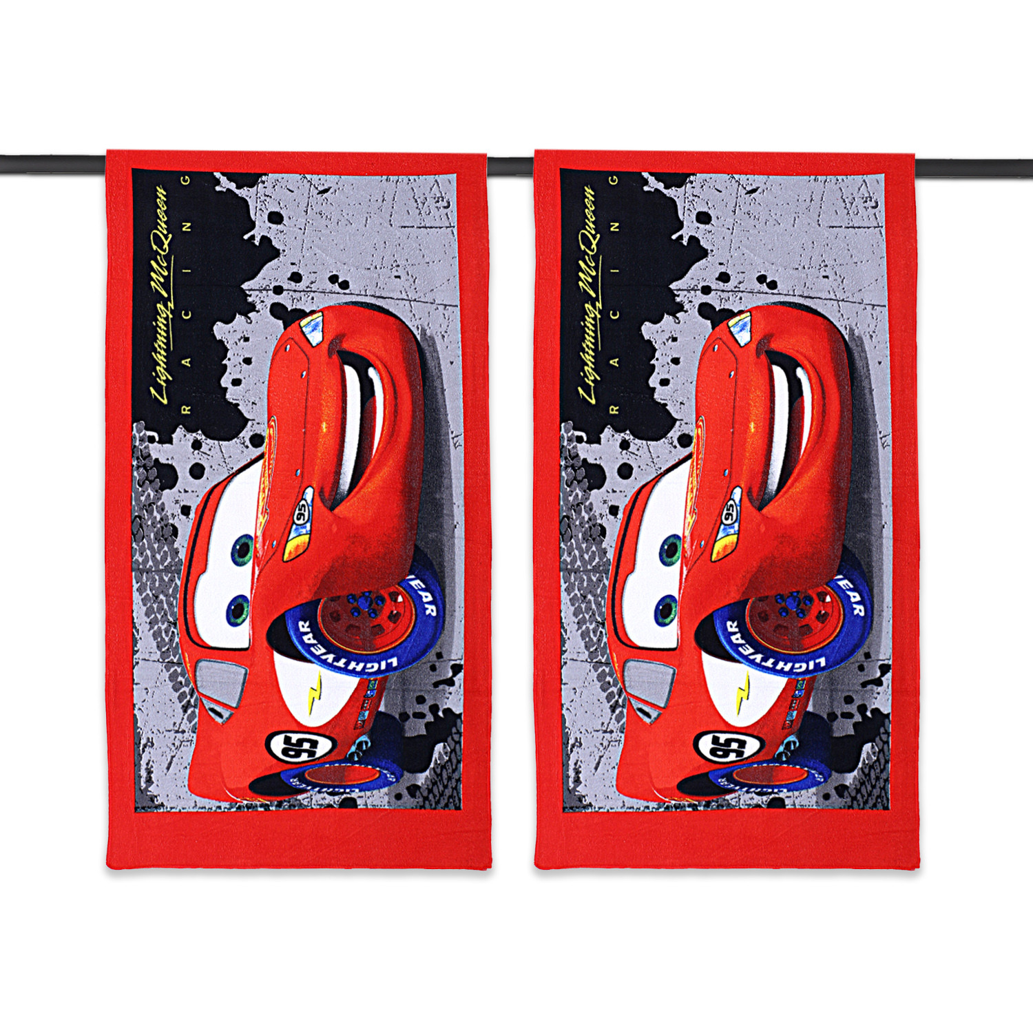 Kuber Industries Fictional Red Car Kids Bath Towel|Soft Cotton Towel For Kids|Sides Stitched Baby Towel|400 GSM Toddler Bath Towel|24x48 Inch (Red)