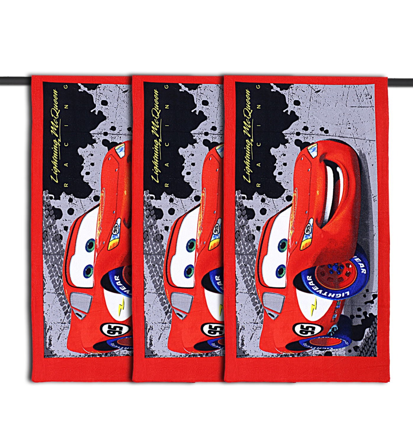 Kuber Industries Fictional Red Car Kids Bath Towel|Soft Cotton Towel For Kids|Sides Stitched Baby Towel|400 GSM Toddler Bath Towel|24x48 Inch (Red)
