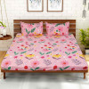 Kuber Industries Fitted Double Bedsheet|Floral Print Premium Glace Cotton Elastic Bedsheet With Two Pillow Covers,72 x 78 Inch(Pink)