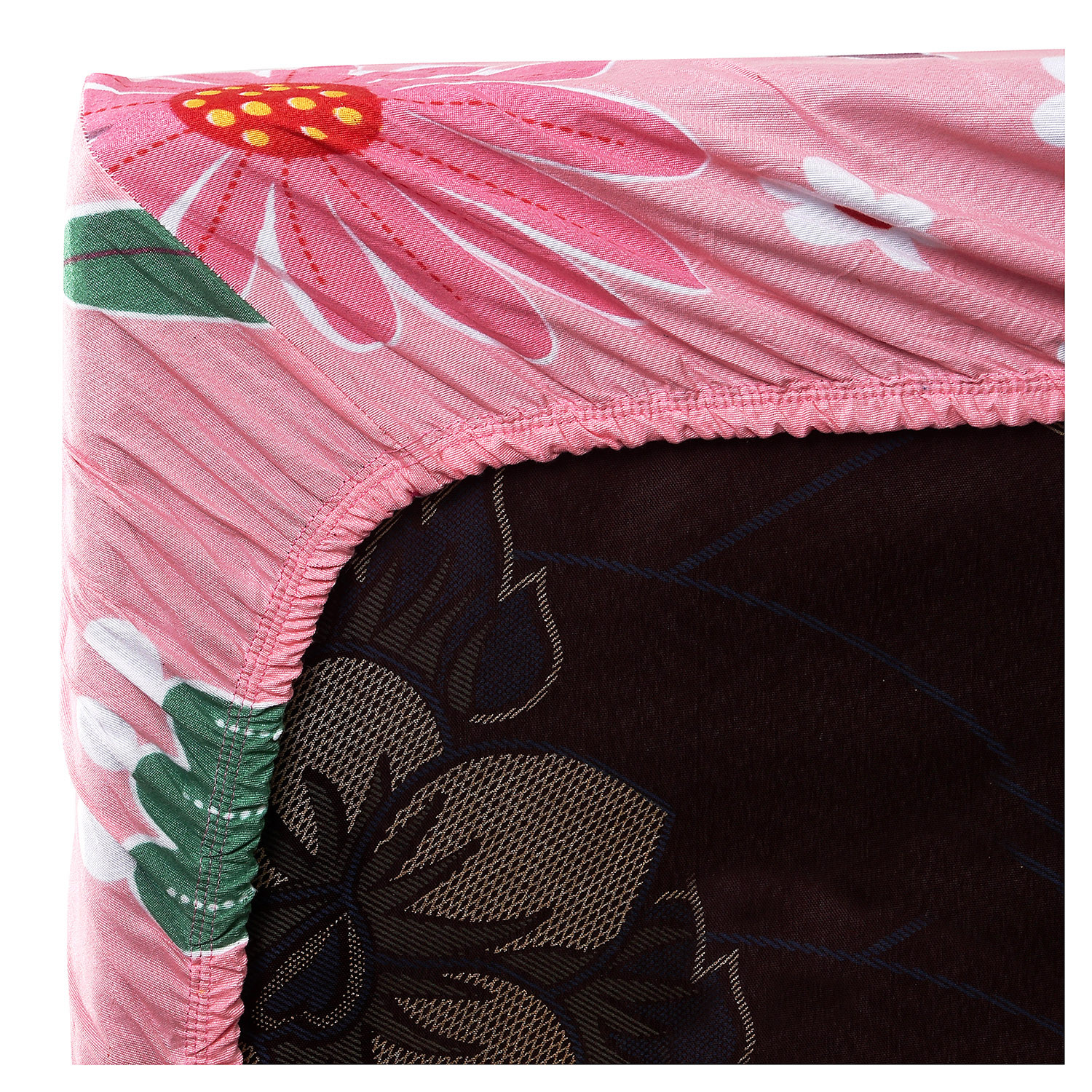 Kuber Industries Fitted Double Bedsheet|Floral Print Premium Glace Cotton Elastic Bedsheet With Two Pillow Covers,72 x 78 Inch(Pink)