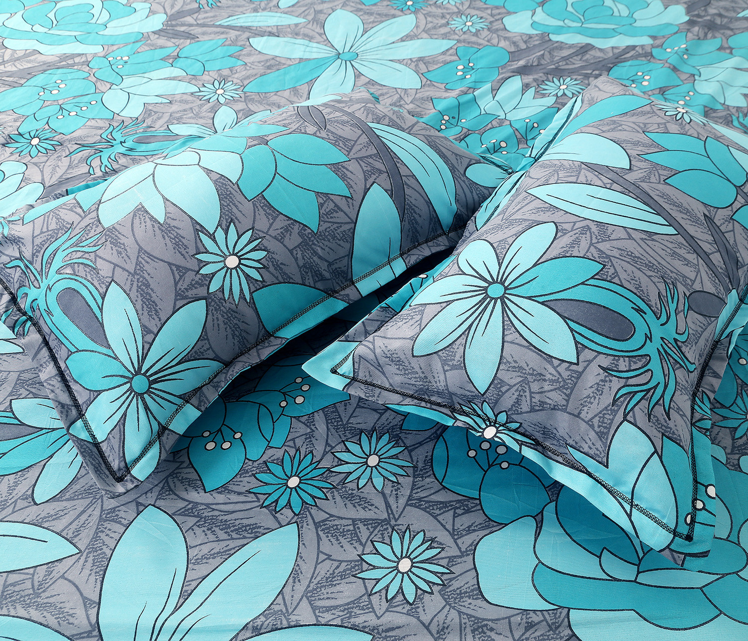 Kuber Industries Fitted Double Bedsheet|Flower Print Premium Glace Cotton Elastic Bedsheet With Two Pillow Covers,72 x 78 Inch(Green)