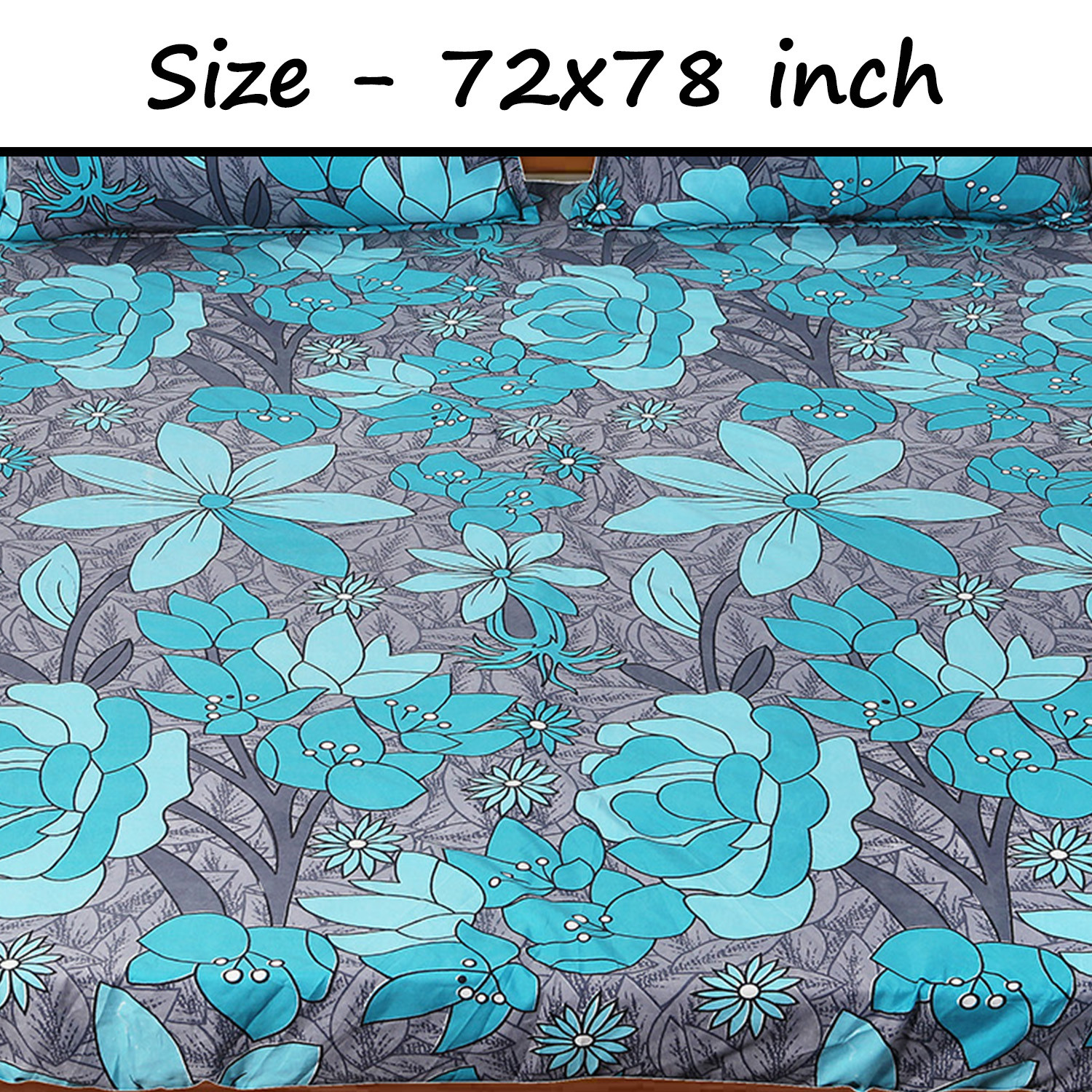 Kuber Industries Fitted Double Bedsheet|Flower Print Premium Glace Cotton Elastic Bedsheet With Two Pillow Covers,72 x 78 Inch(Green)