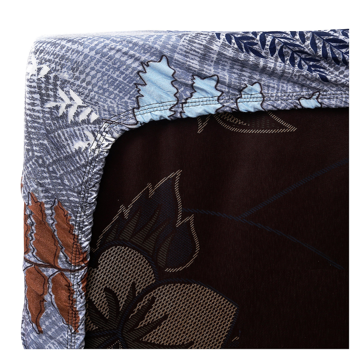 Kuber Industries Fitted Double Bedsheet|Leaf Print Premium Glace Cotton Elastic Bedsheet With Two Pillow Covers,72 x 78 Inch(Gray)