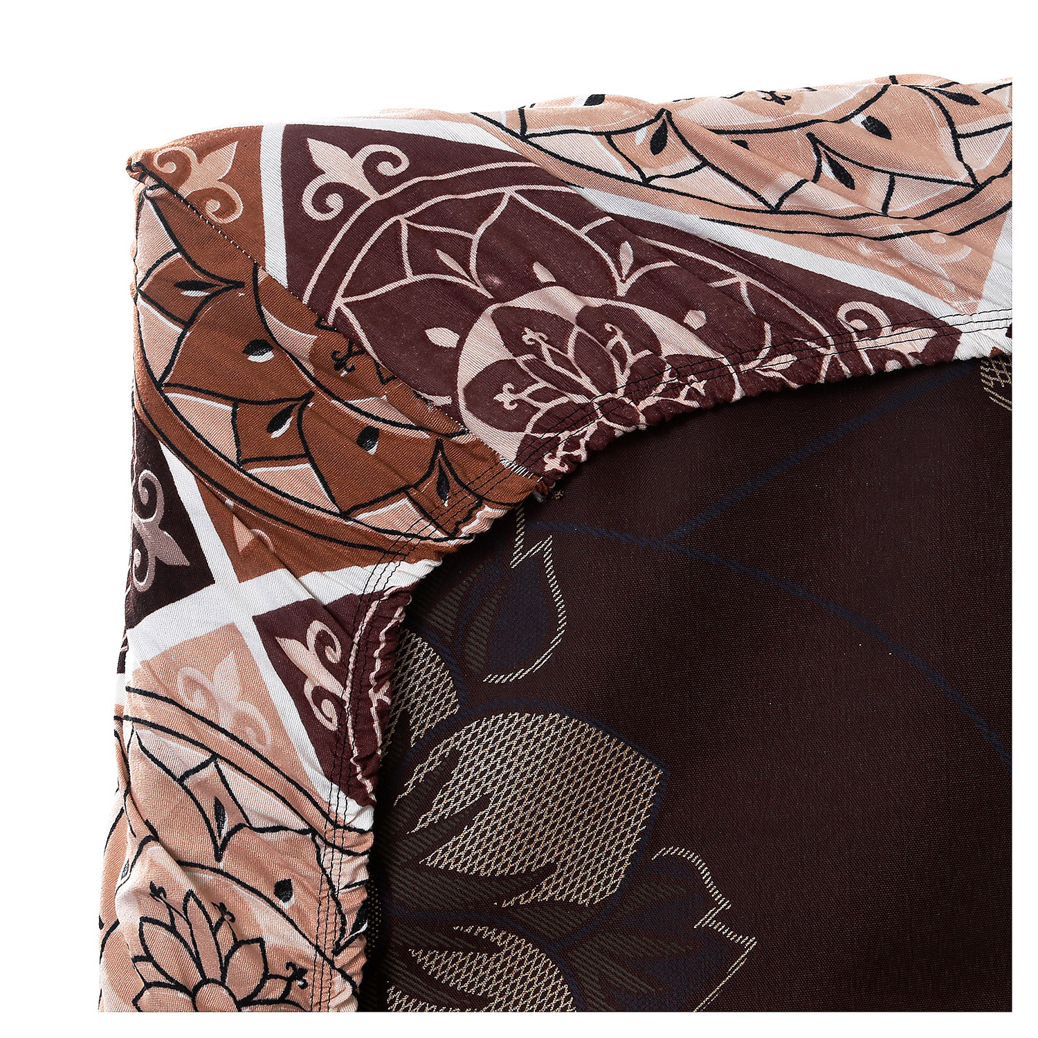 Kuber Industries Fitted Double Bedsheet|Rangoli Print Premium Glace Cotton Elastic Bedsheet With Two Pillow Covers,72 x 78 Inch(Brown)