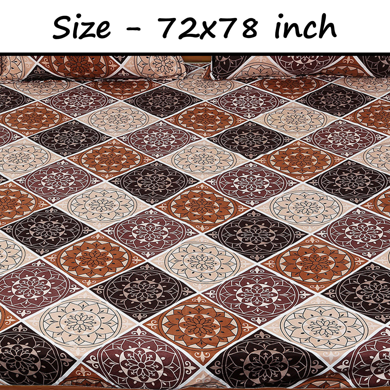 Kuber Industries Fitted Double Bedsheet|Rangoli Print Premium Glace Cotton Elastic Bedsheet With Two Pillow Covers,72 x 78 Inch(Brown)