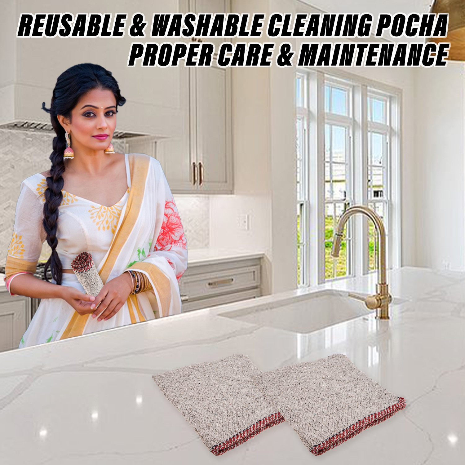 Kuber Industries Floor Cleaning Pocha | Plain Duster Cloth | Cotton Reusable Sweeping Cloth For Home | Small | Kitchen | 18x18 Inch  White