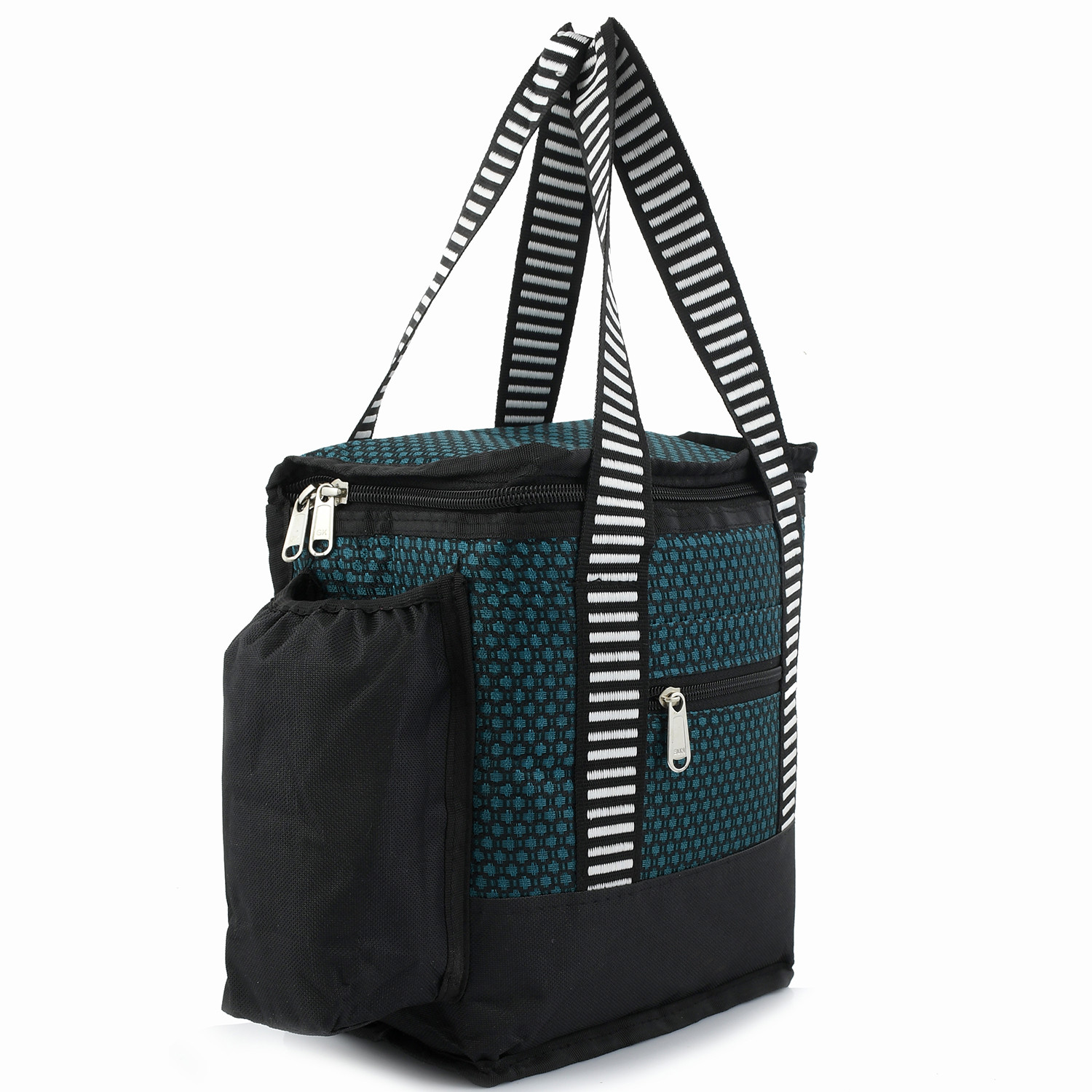 Kuber Industries Floral Design Canvas Waterproof Lunch Bag , Suitable for 3 Compartment (Black) -CTKTC38971