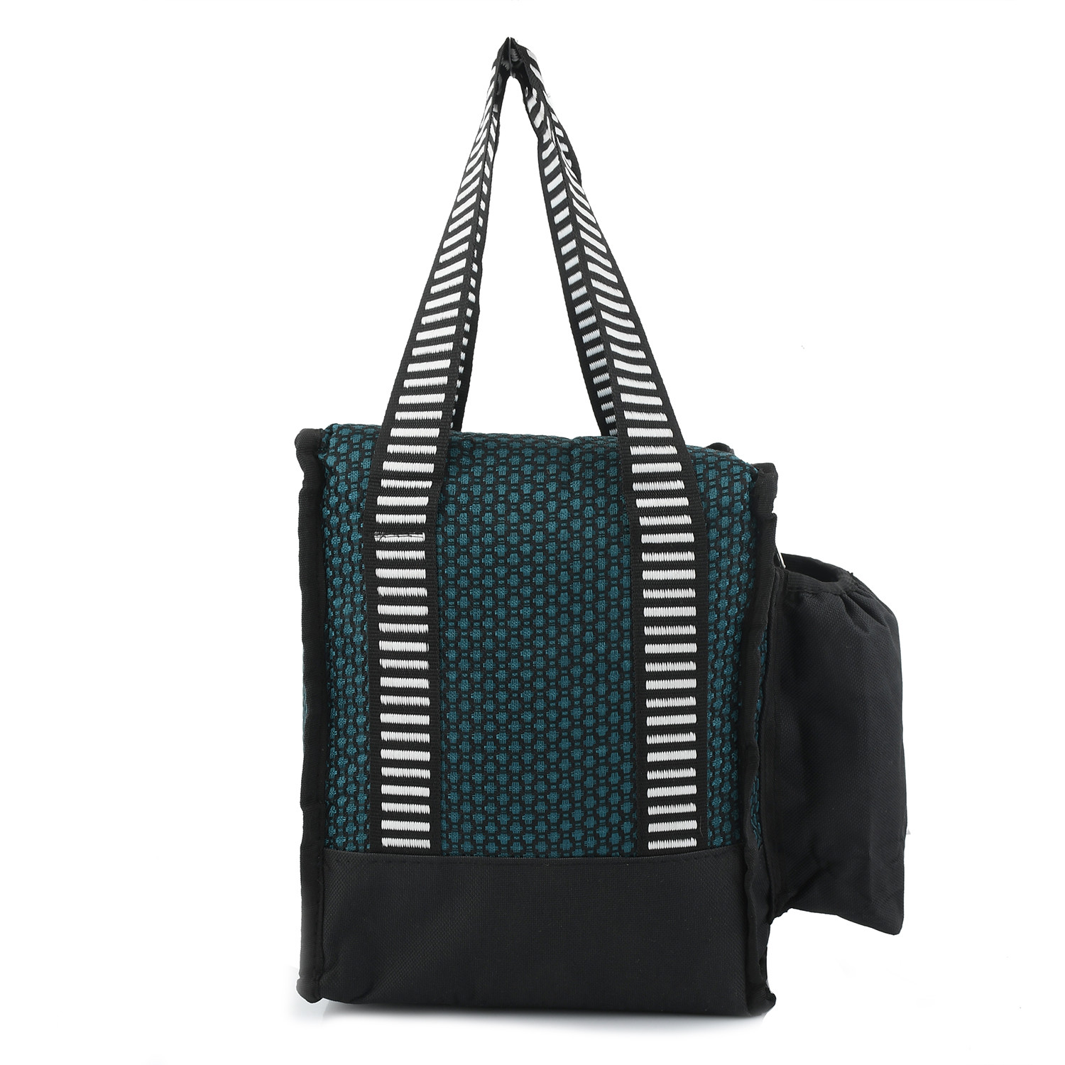 Kuber Industries Floral Design Canvas Waterproof Lunch Bag , Suitable for 3 Compartment (Black) -CTKTC38971