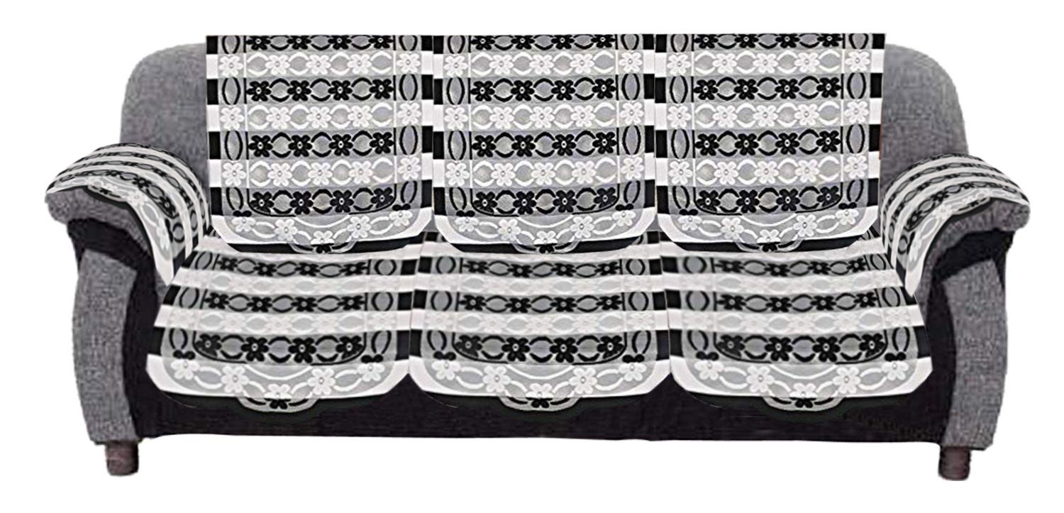 Kuber Industries Floral Design Cotton 5 Seater Sofa Cover Set with 6 Pieces Arms cover And 1 Center Table Cover (Set Of 17,Black )-KUBMRT12046
