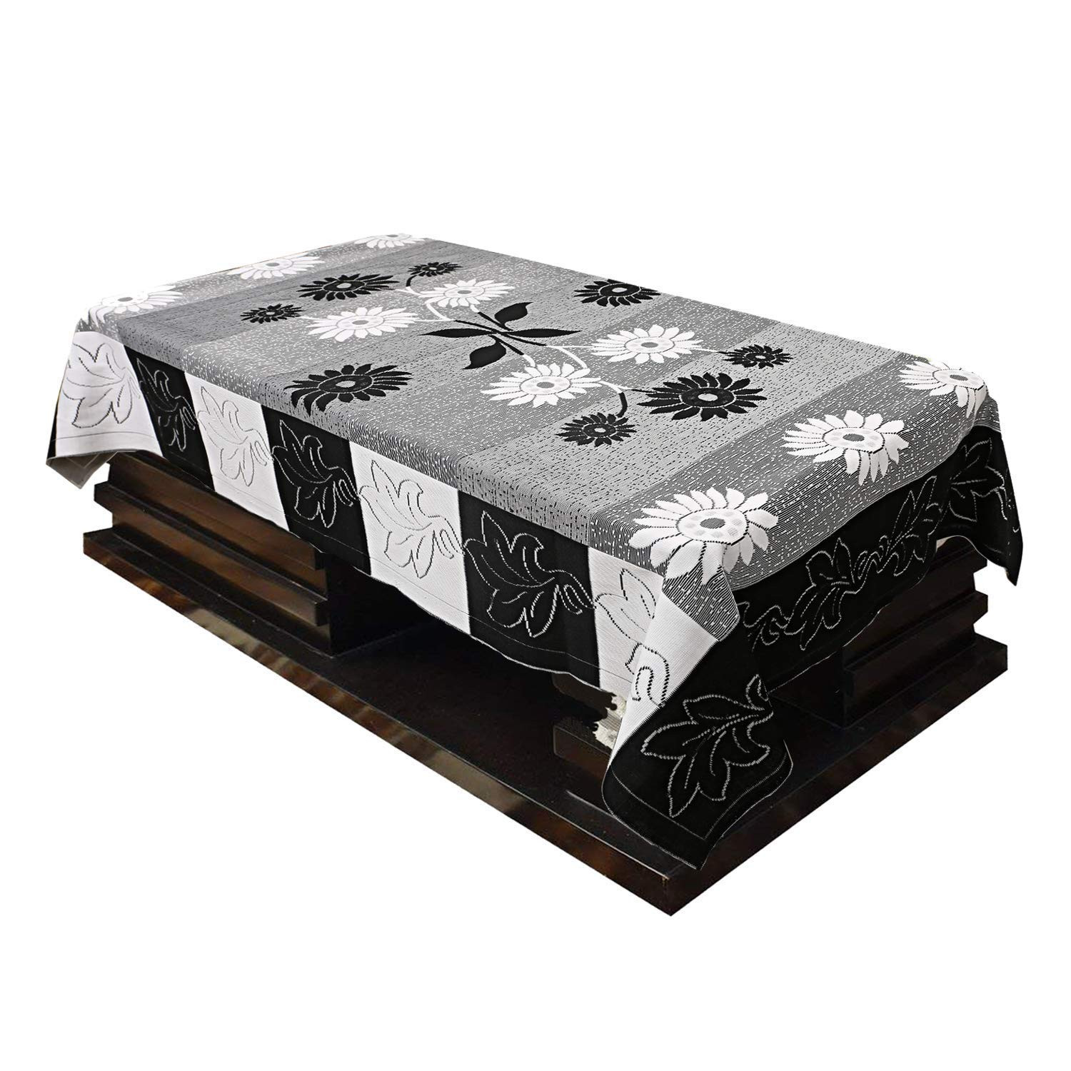 Kuber Industries Floral Design Cotton 5 Seater Sofa Cover Set with 6 Pieces Arms cover And 1 Center Table Cover (Set Of 17,Black )-KUBMRT12046
