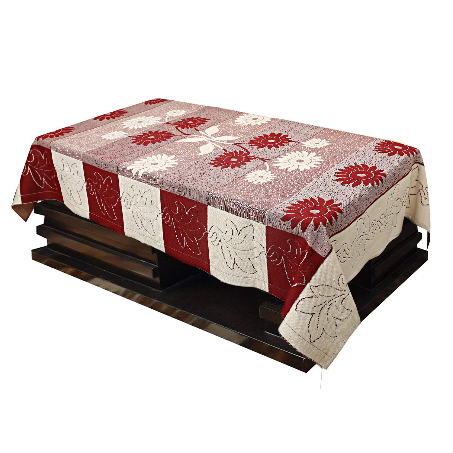 Kuber Industries Floral Design Cotton 5 Seater Sofa Cover With 6 Pieces Arms cover And 1 Center Table Cover Use Both Side, Living Room, Drawing Room, Bedroom, Guest Room (Set Of17, Maroon)-KUBMRT12041