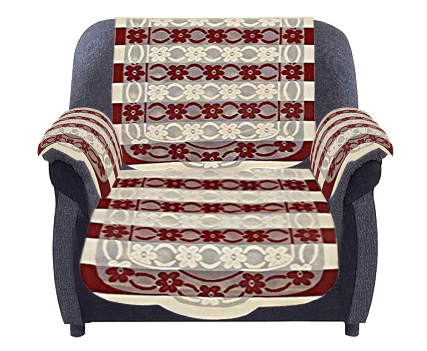 Kuber Industries Floral Design Cotton 5 Seater Sofa Cover With 6 Pieces Arms cover And 1 Center Table Cover Use Both Side, Living Room, Drawing Room, Bedroom, Guest Room (Set Of17, Maroon)-KUBMRT12041