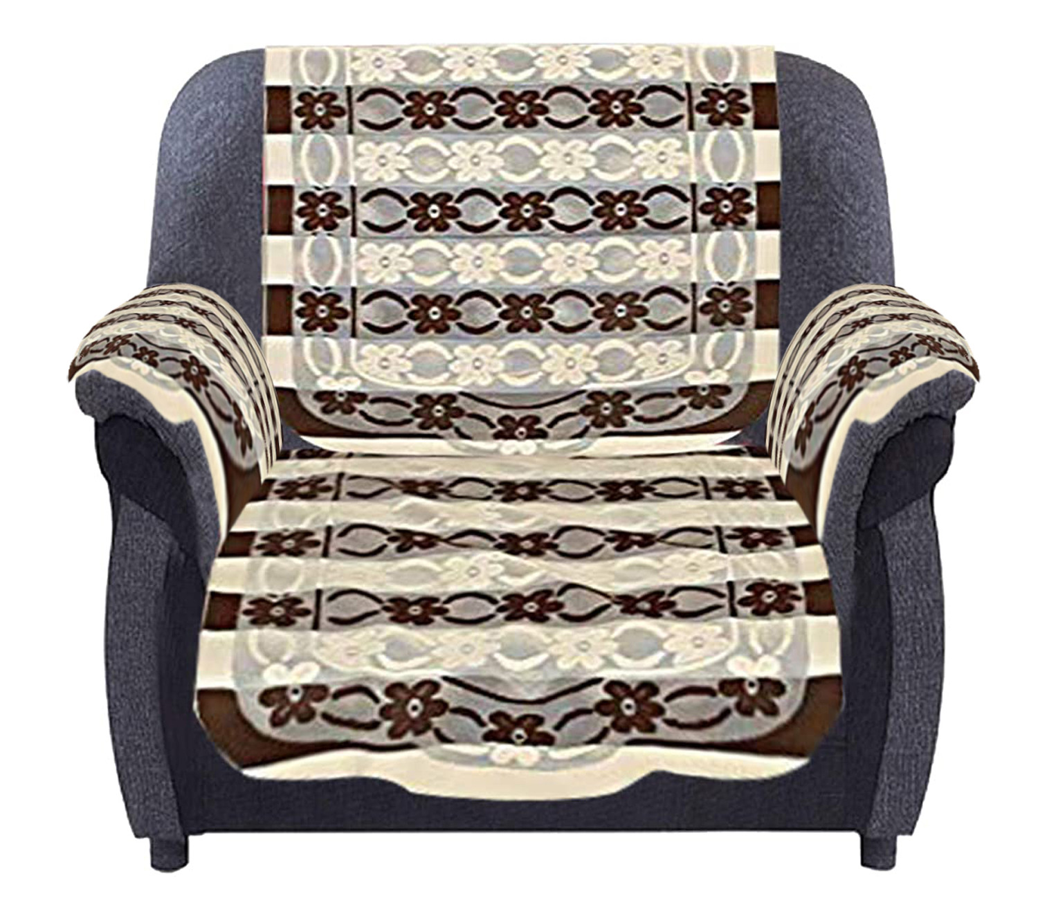 Kuber Industries Floral Design Cotton 5 Seater Sofa Cover With 6 Pieces Arms cover And 1 Center Table Cover Use Both Side, Living Room, Drawing Room, Bedroom, Guest Room (Set Of17, Brown)-KUBMRT12047