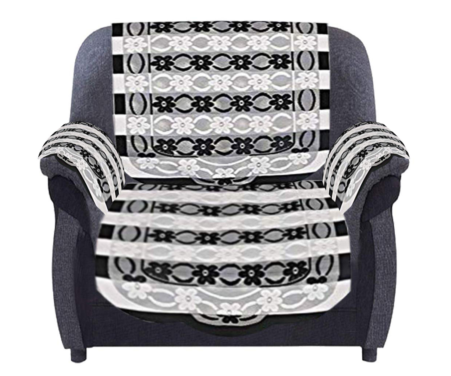 Kuber Industries Floral Design Cotton 5 Seater Sofa Cover With 6 Pieces Arms cover Use Both Side, Living Room, Drawing Room, Bedroom, Guest Room (Set Of16, Black)-KUBMRT11991