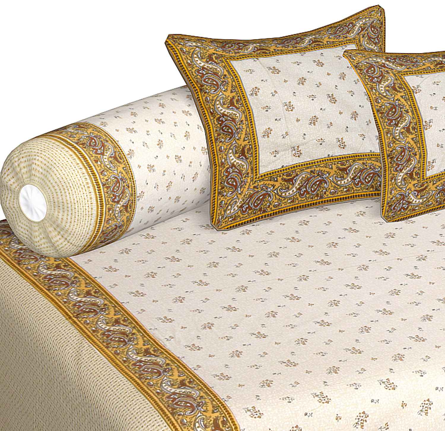 Kuber Industries Floral Design Cotton Diwan Set With 8 Pieces (Cream)-HS_38_KUBMART21133