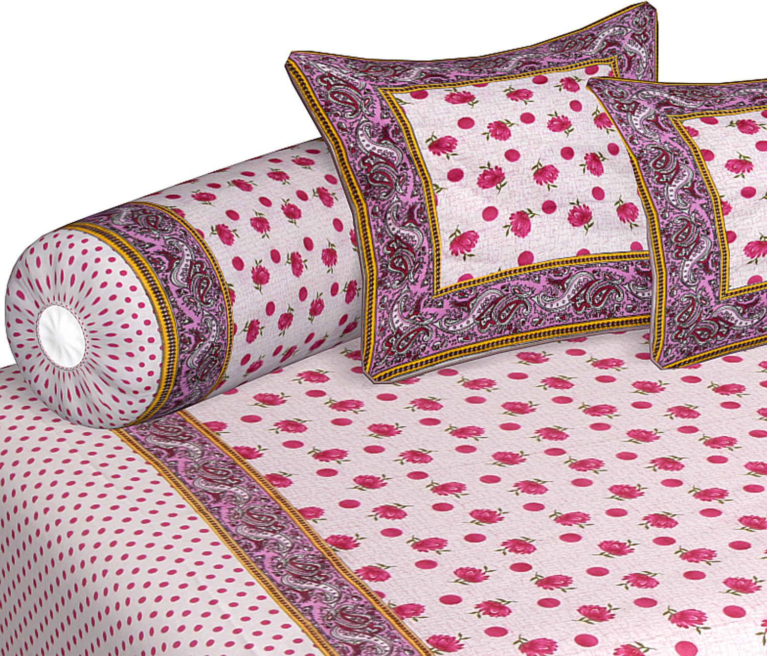 Kuber Industries Floral Design Cotton Diwan Set With 8 Pieces (Pink)-HS_38_KUBMART21135