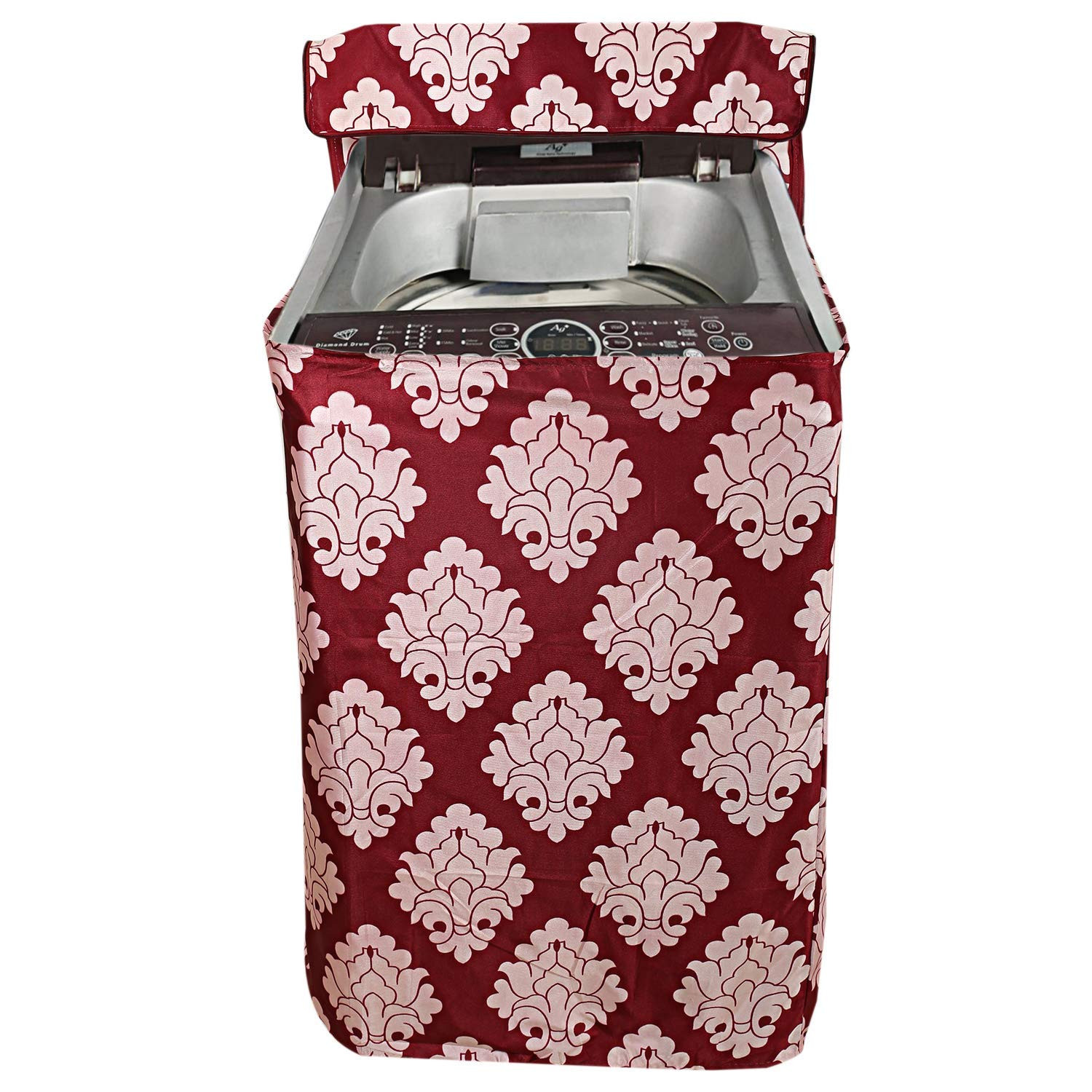 Kuber Industries Floral Design Cotton Top Load Fully Automatic Washing Machine Cover - Maroon