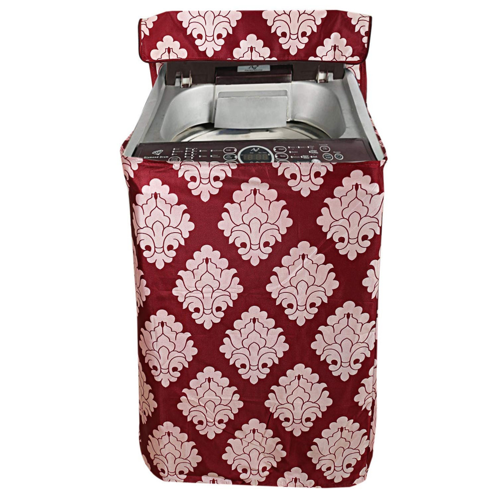 Kuber Industries Floral Design Cotton Top Load Fully Automatic Washing Machine Cover - Maroon