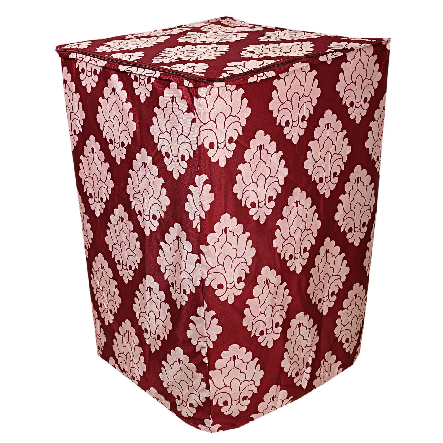 Kuber Industries Floral Design Cotton Top Load Fully Automatic Washing Machine Cover - Maroon