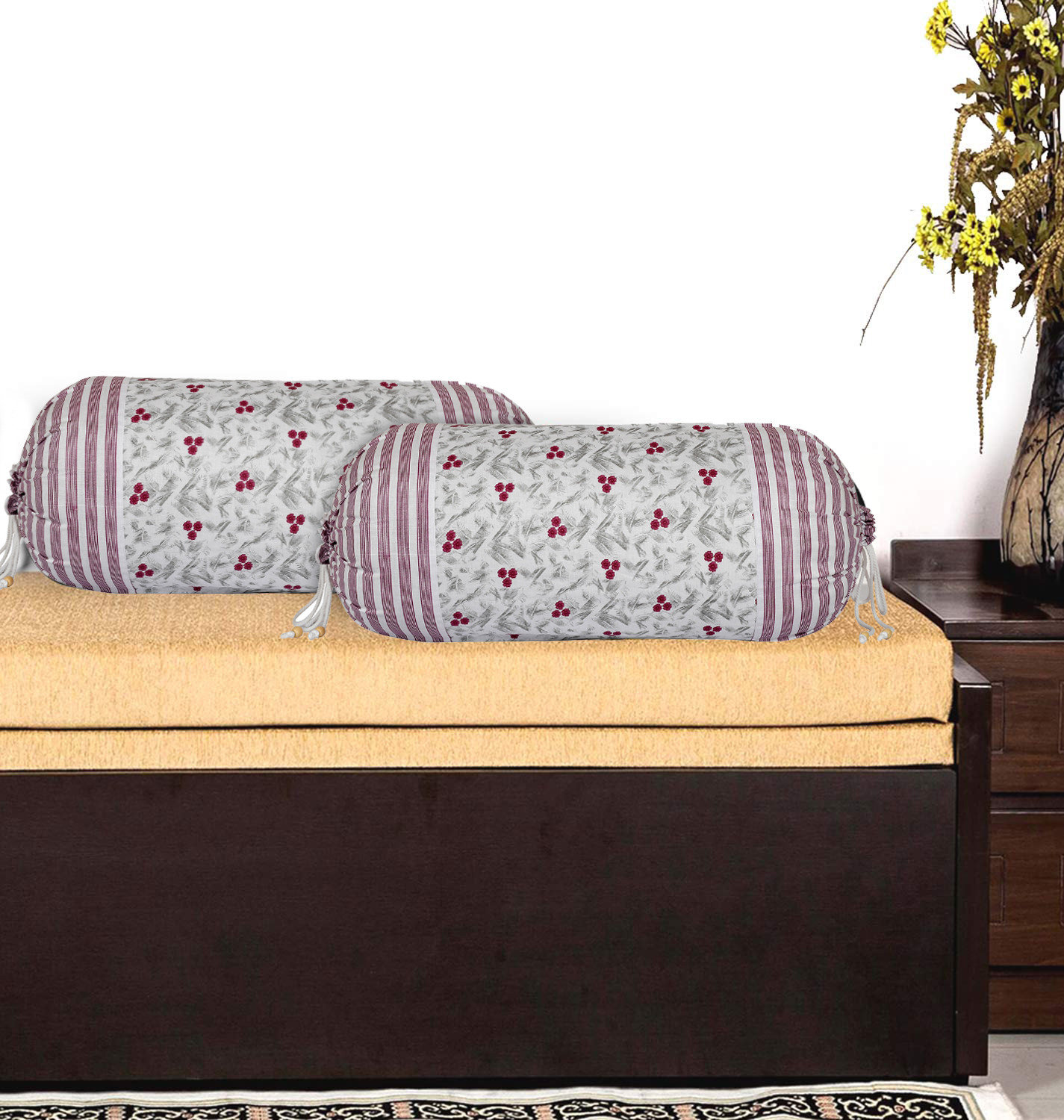 Kuber Industries Floral Design Premium Cotton Bolster Covers, 16 x 30 inch,(Pink)