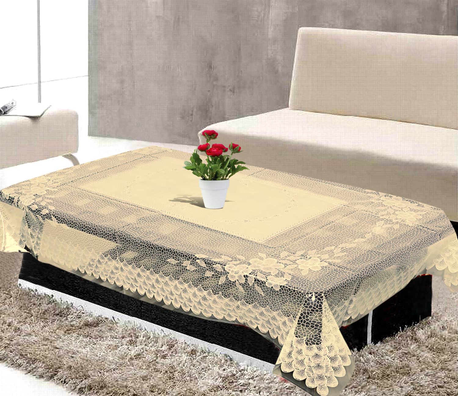Kuber Industries Floral Design PVC 4 Seater Center Table Cover 40