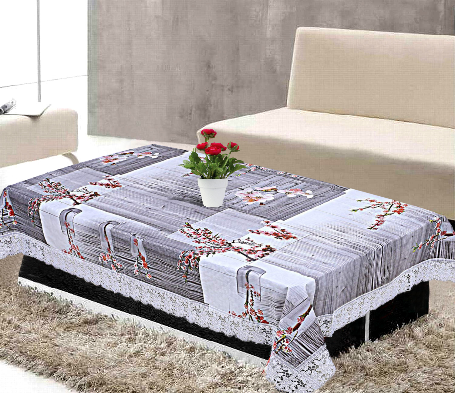Kuber Industries Floral Design PVC 4 Seater Center Table Cover 40