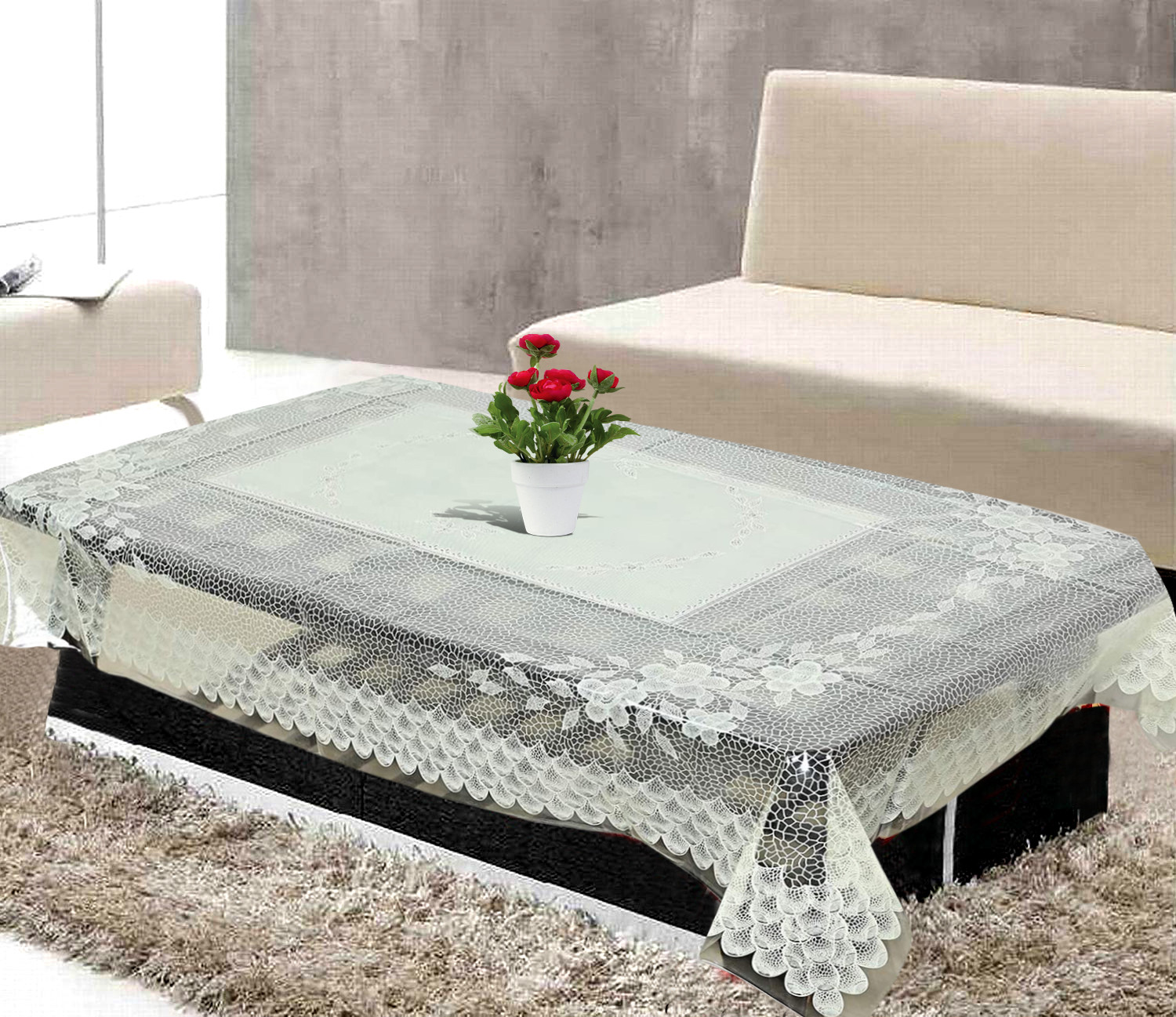 Kuber Industries Floral Design PVC 4 Seater Center Table Cover 40